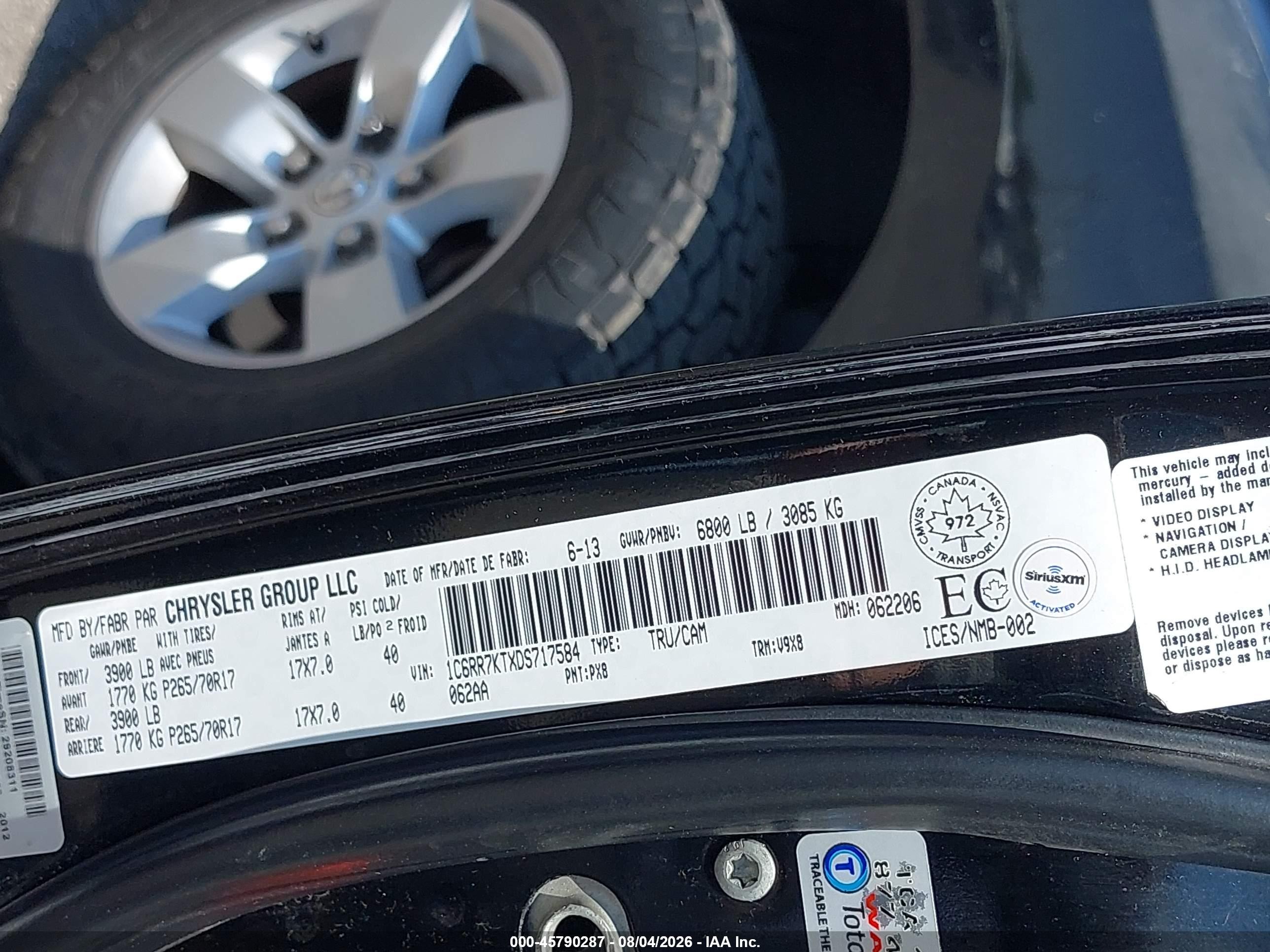 2013 Ram 1500 St Black vin: 1C6RR7KTXDS717584