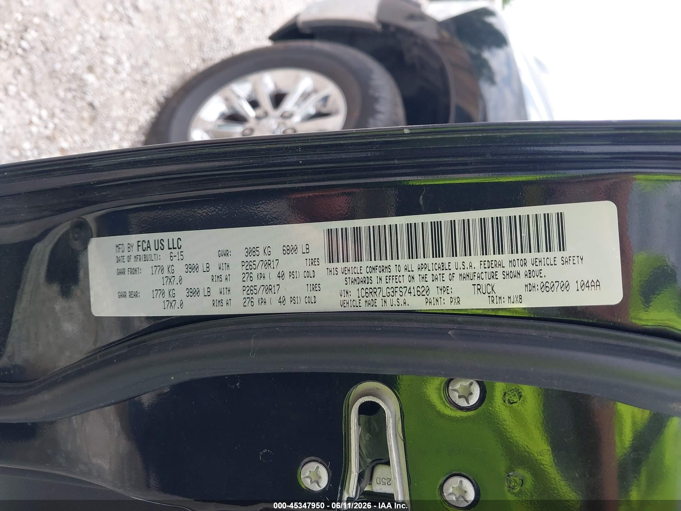 2015 Ram 1500 Big Horn Black vin: 1C6RR7LG3FS741620