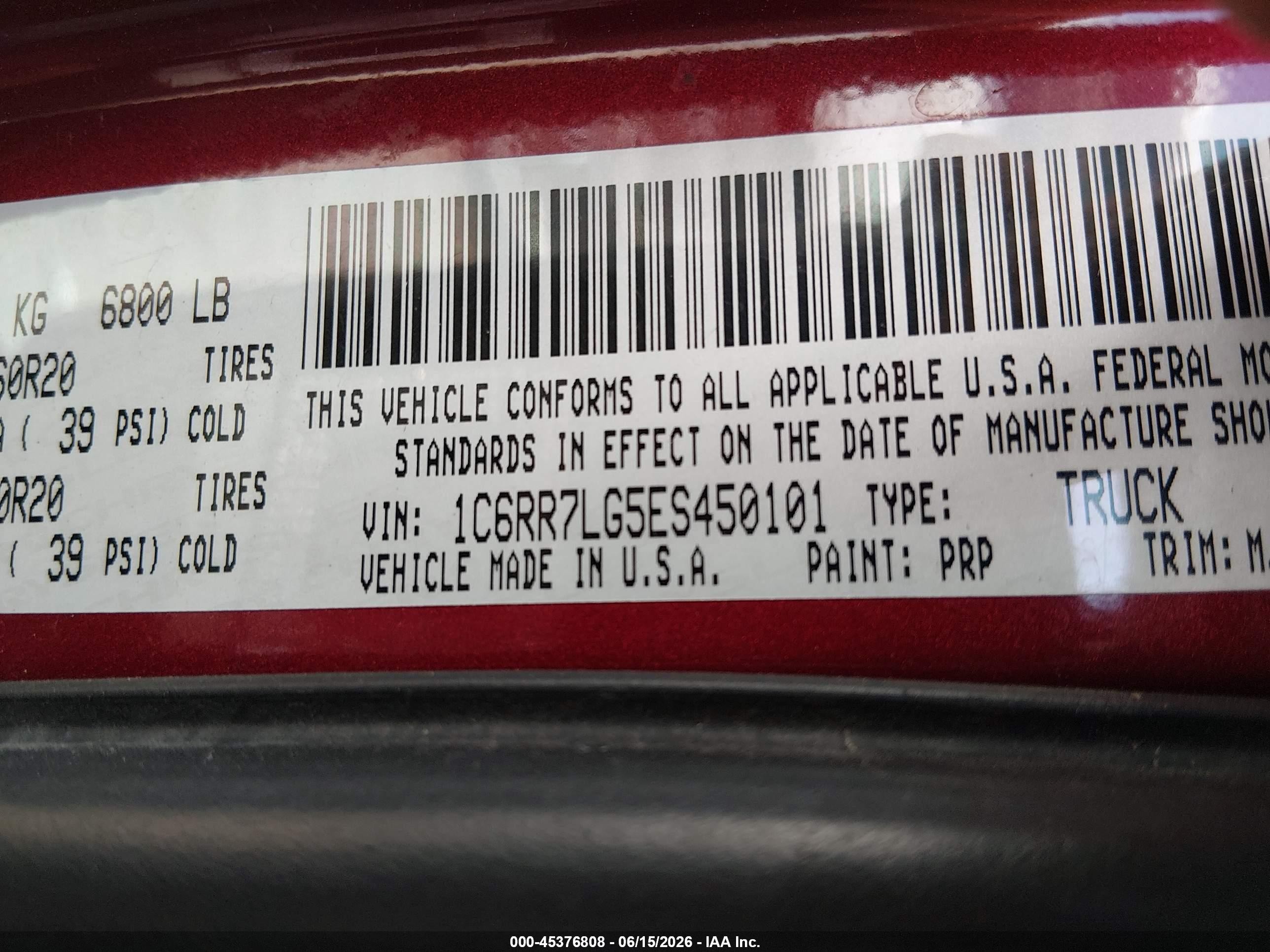 2014 Ram 1500 Big Horn Red vin: 1C6RR7LG5ES450101