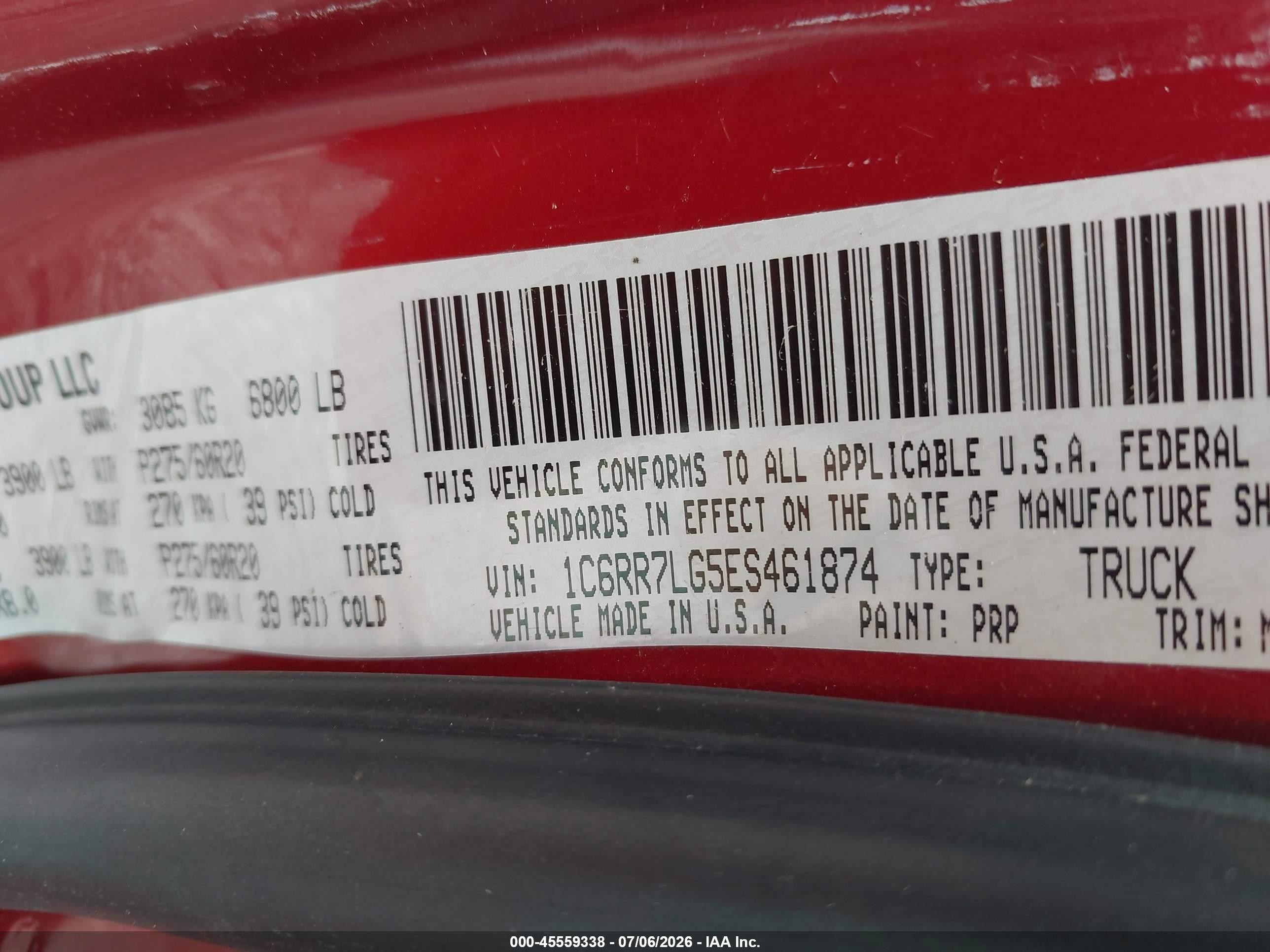 2014 Ram 1500 Big Horn Red vin: 1C6RR7LG5ES461874