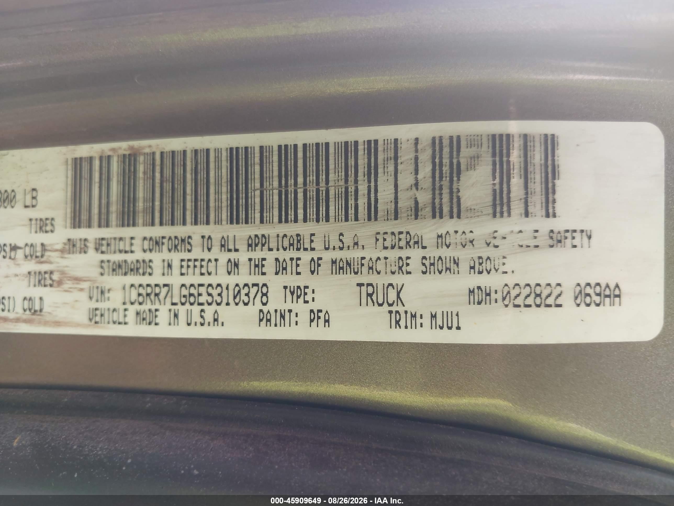 2014 Ram 1500 Big Horn Tan vin: 1C6RR7LG6ES310378