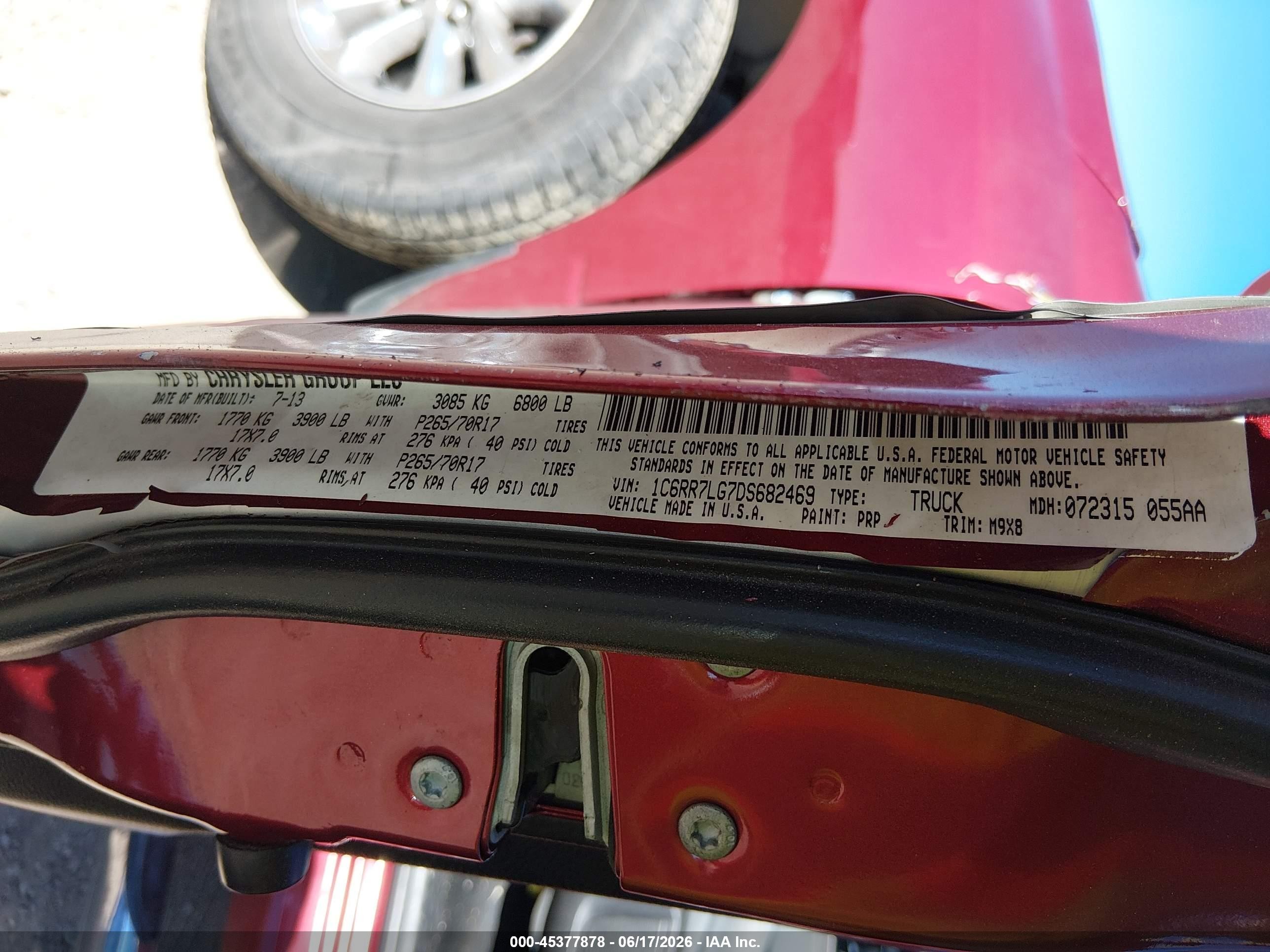 2013 Ram 1500 Slt Red vin: 1C6RR7LG7DS682469