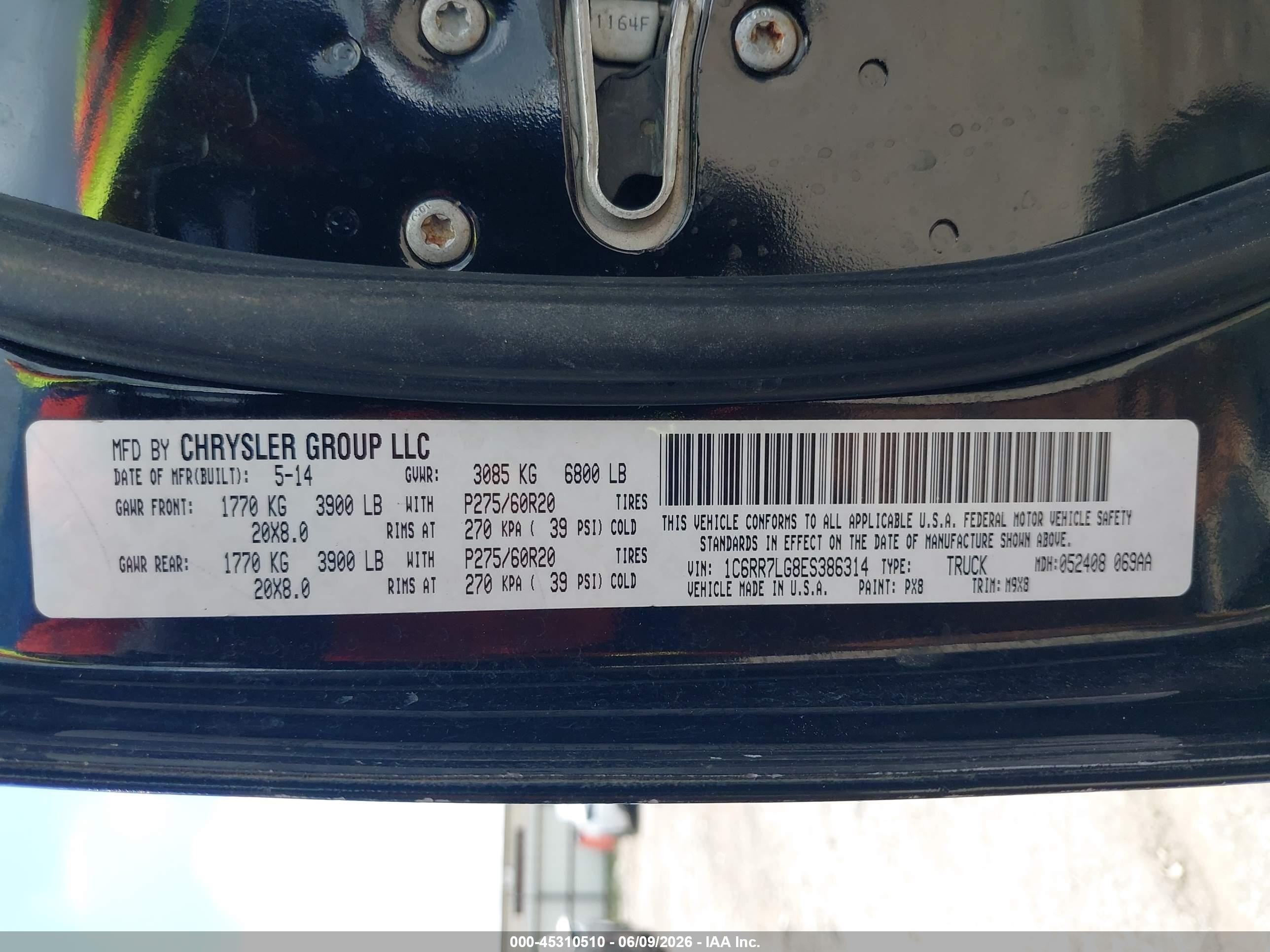 2014 Ram 1500 Big Horn Черный vin: 1C6RR7LG8ES386314