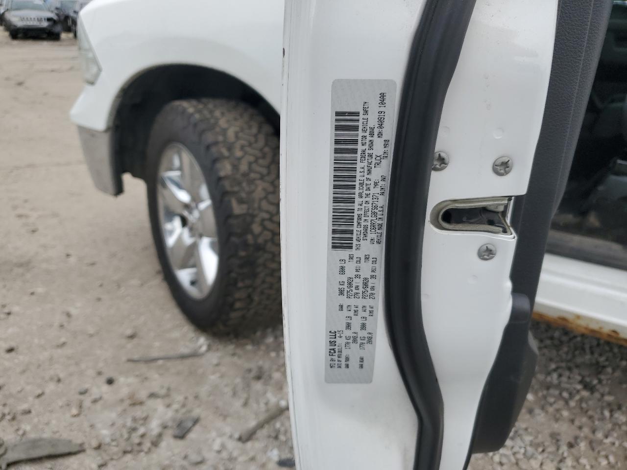 2015 Ram 1500 Slt White vin: 1C6RR7LG8FS671371