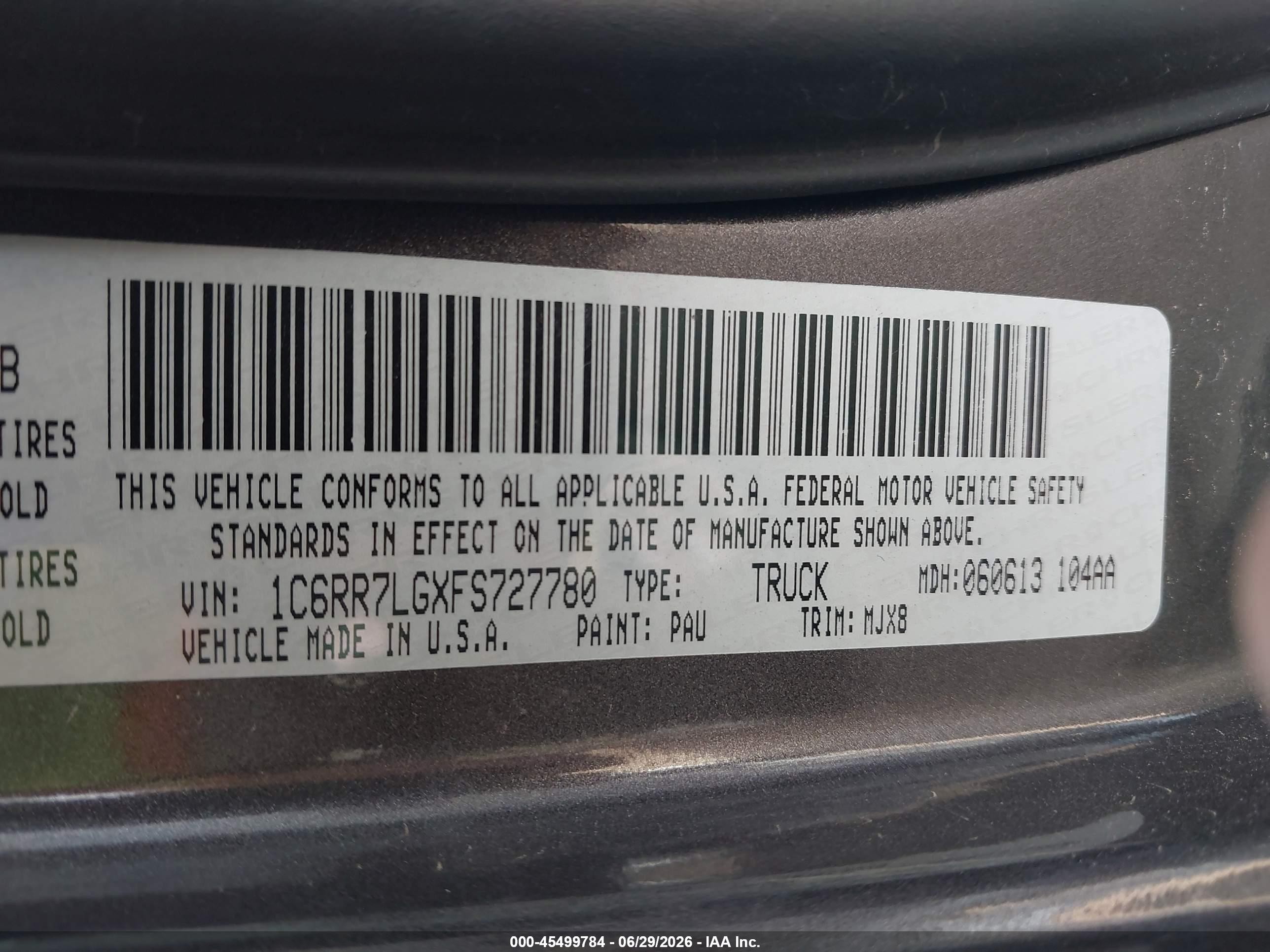 2015 Ram 1500 Big Horn Gray vin: 1C6RR7LGXFS727780