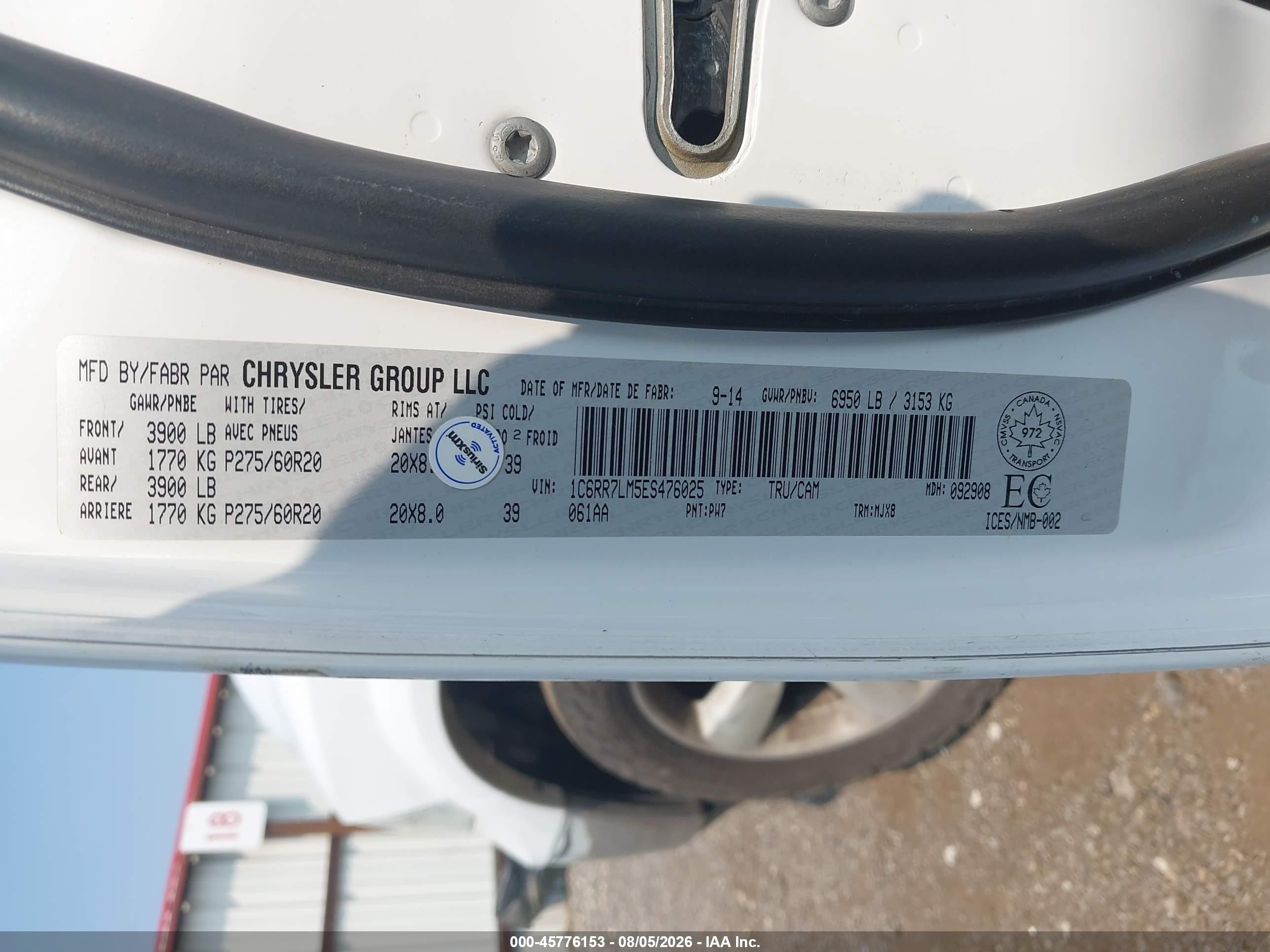 2014 Ram 1500 Slt White vin: 1C6RR7LM5ES476025
