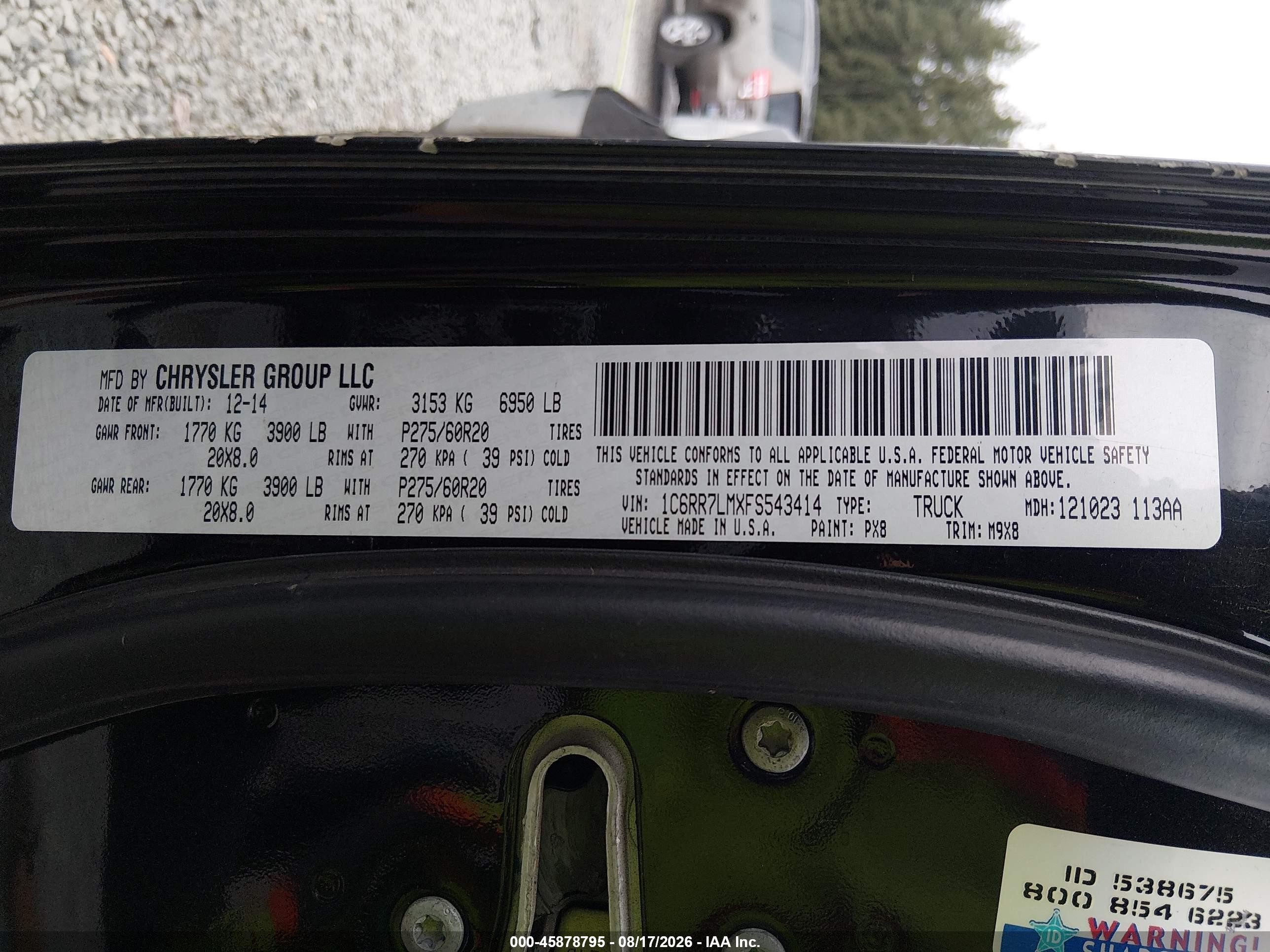 2015 Ram 1500 Big Horn Черный vin: 1C6RR7LMXFS543414