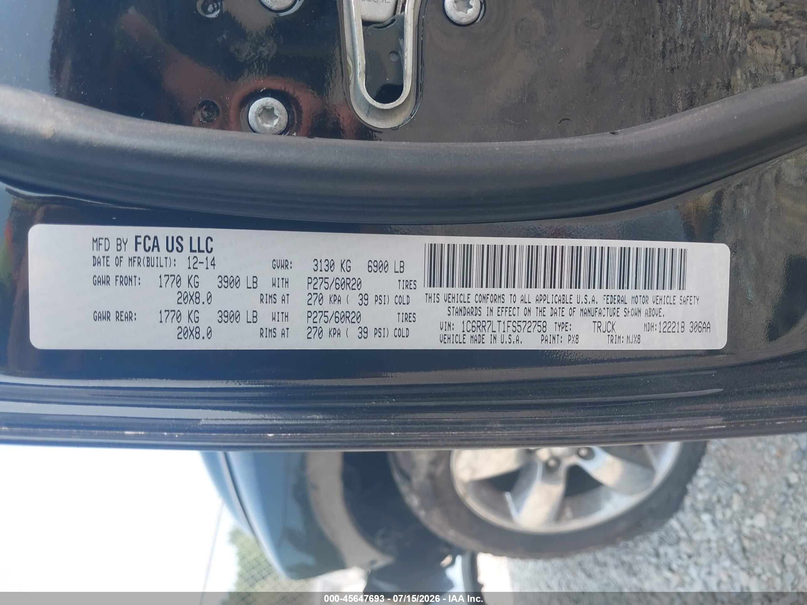 2015 Ram 1500 Big Horn Черный vin: 1C6RR7LT1FS572758