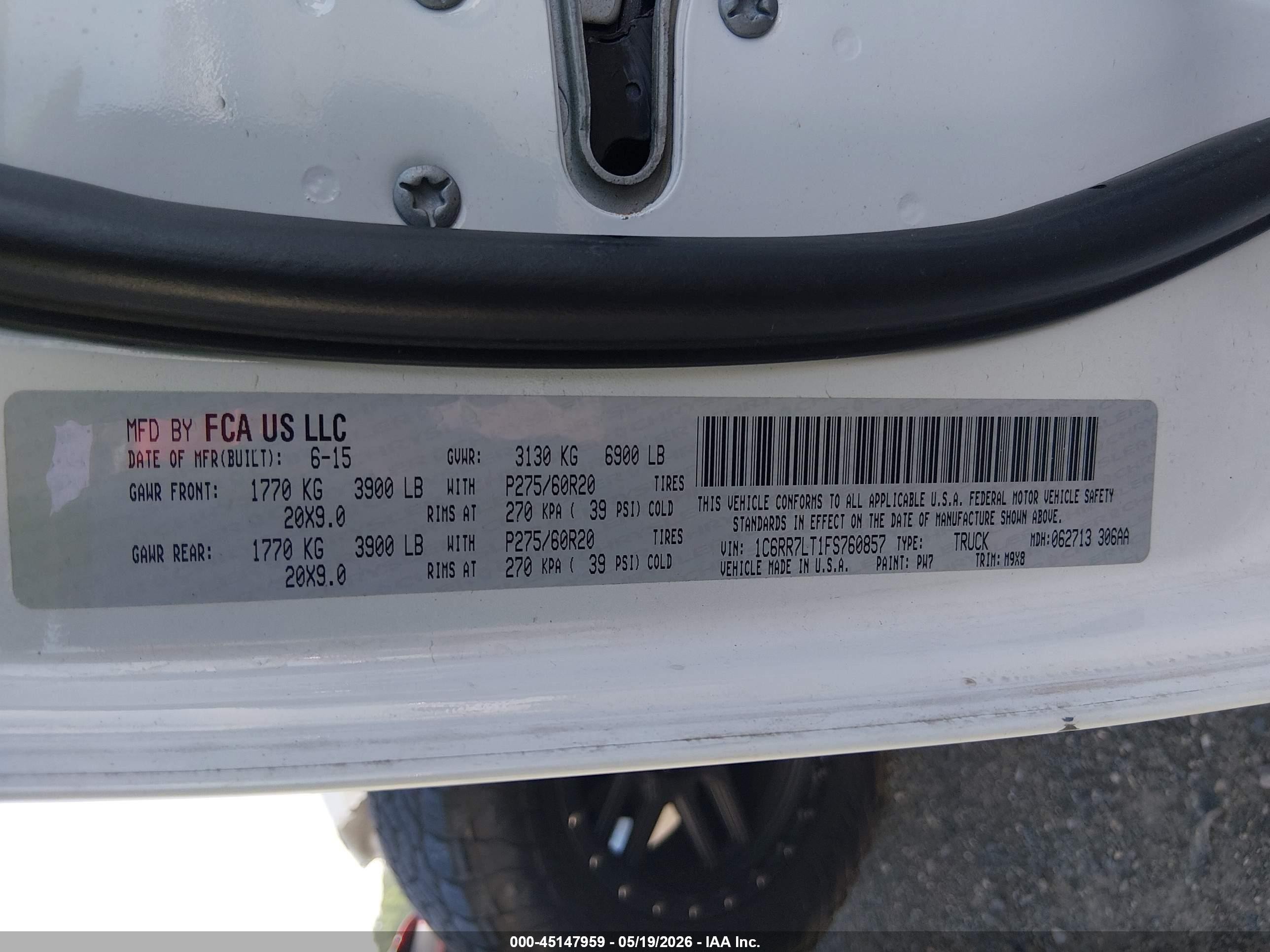2015 Ram 1500 Big Horn Белый vin: 1C6RR7LT1FS760857