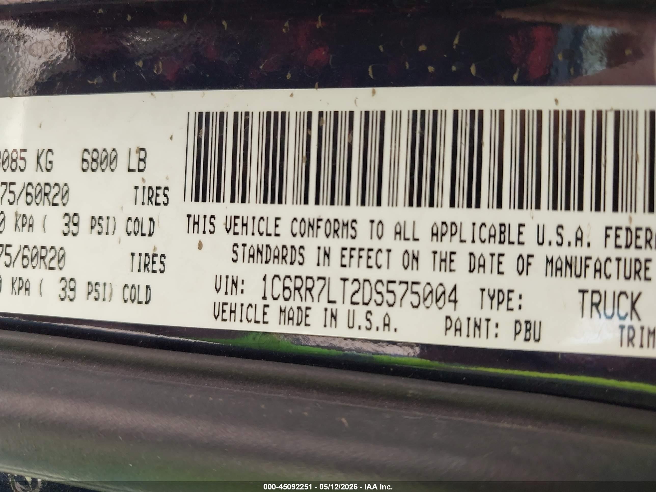 2013 Ram 1500 Big Horn Dark Blue vin: 1C6RR7LT2DS575004