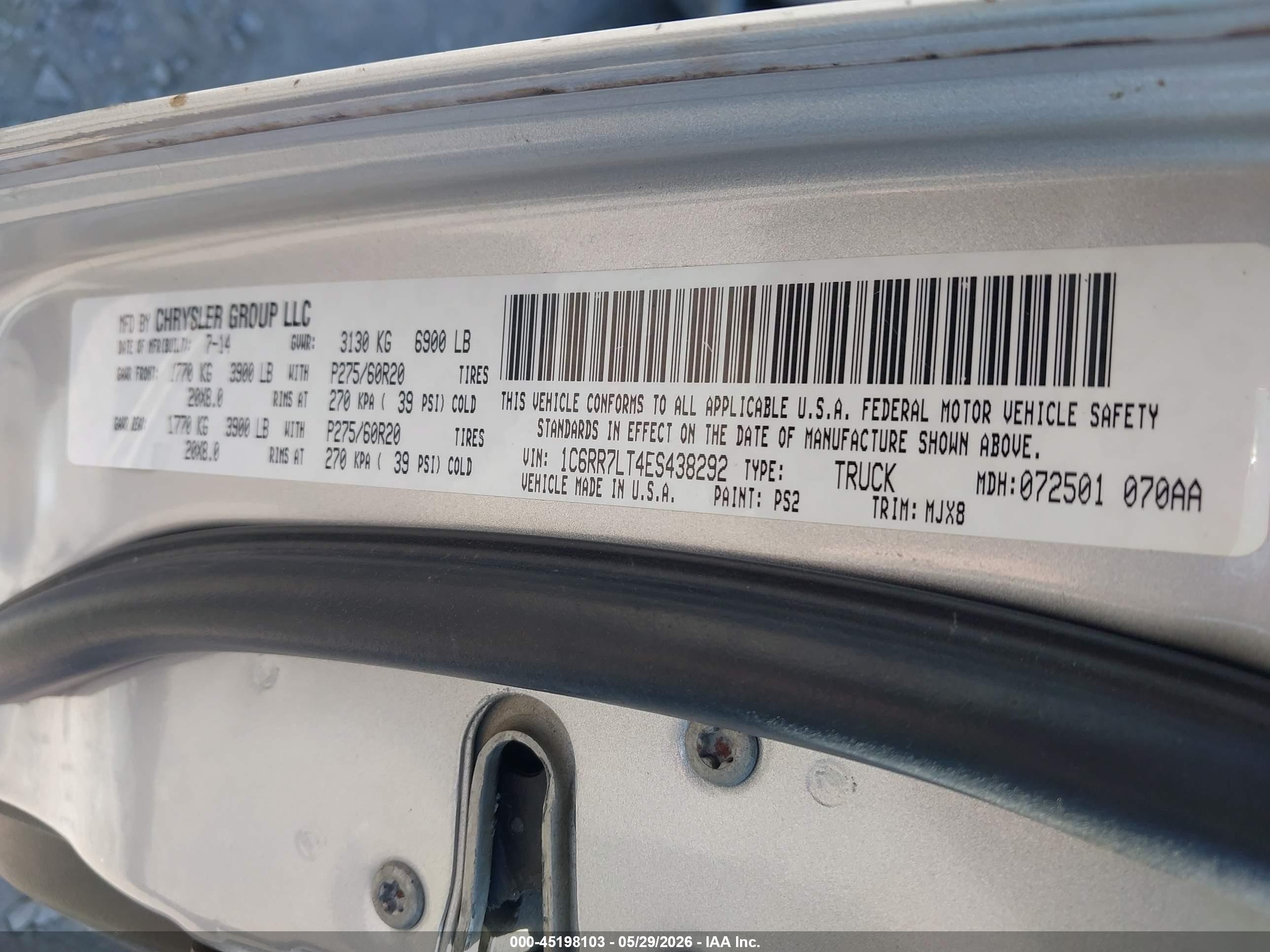 2014 Ram 1500 Big Horn Silver vin: 1C6RR7LT4ES438292