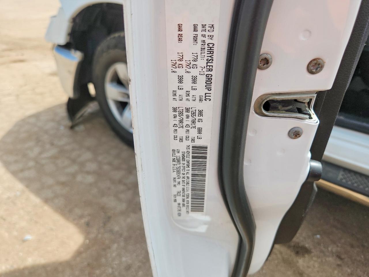 2013 Ram 1500 Slt White vin: 1C6RR7LT5DS691474