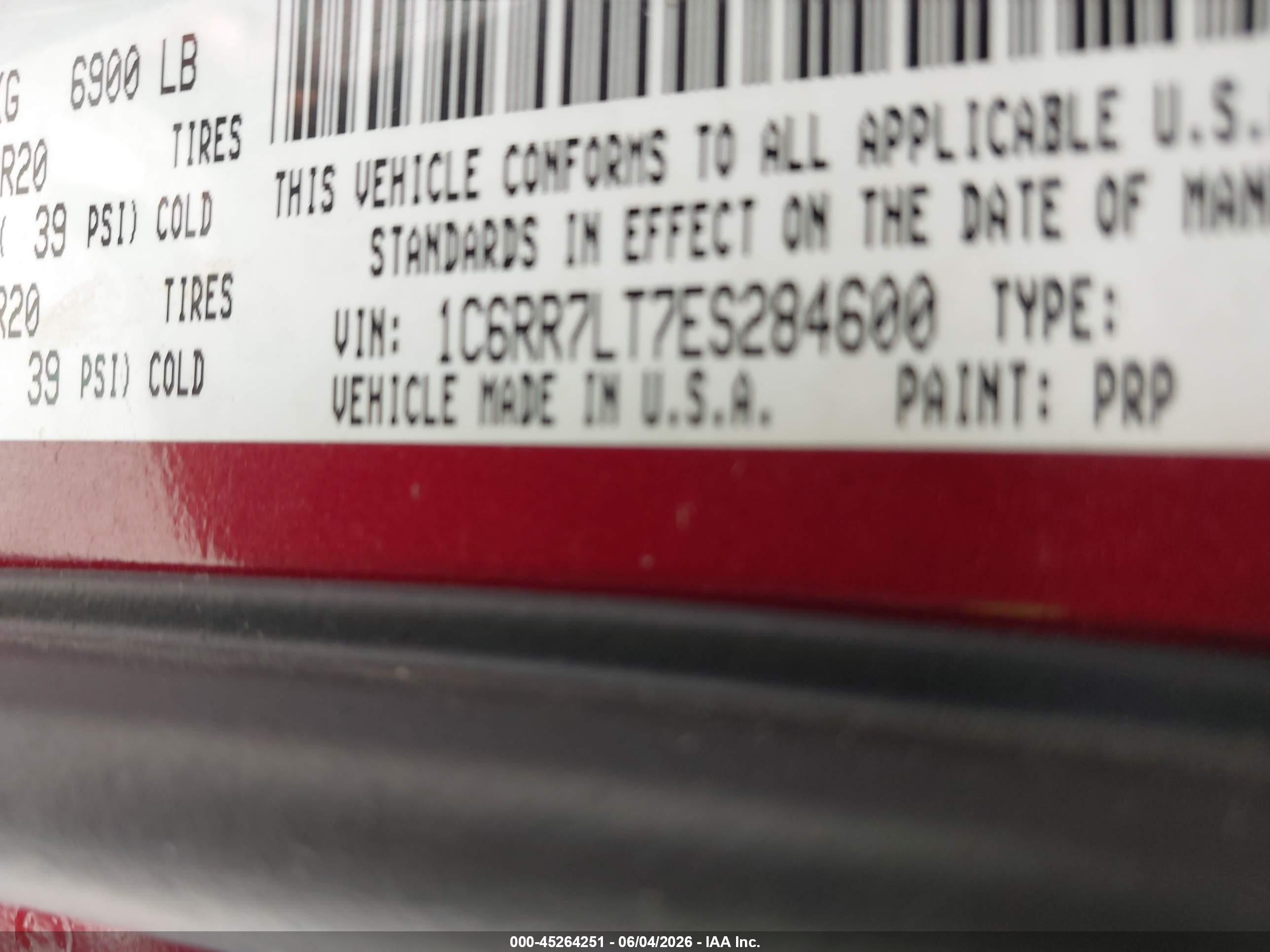 2014 Ram 1500 Big Horn Maroon vin: 1C6RR7LT7ES284600