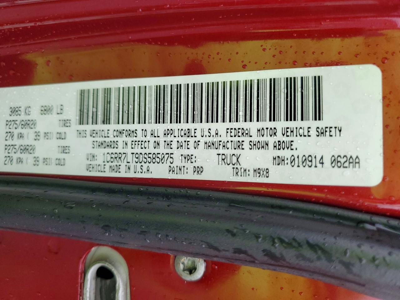 2013 Ram 1500 Slt Red vin: 1C6RR7LT9DS585075