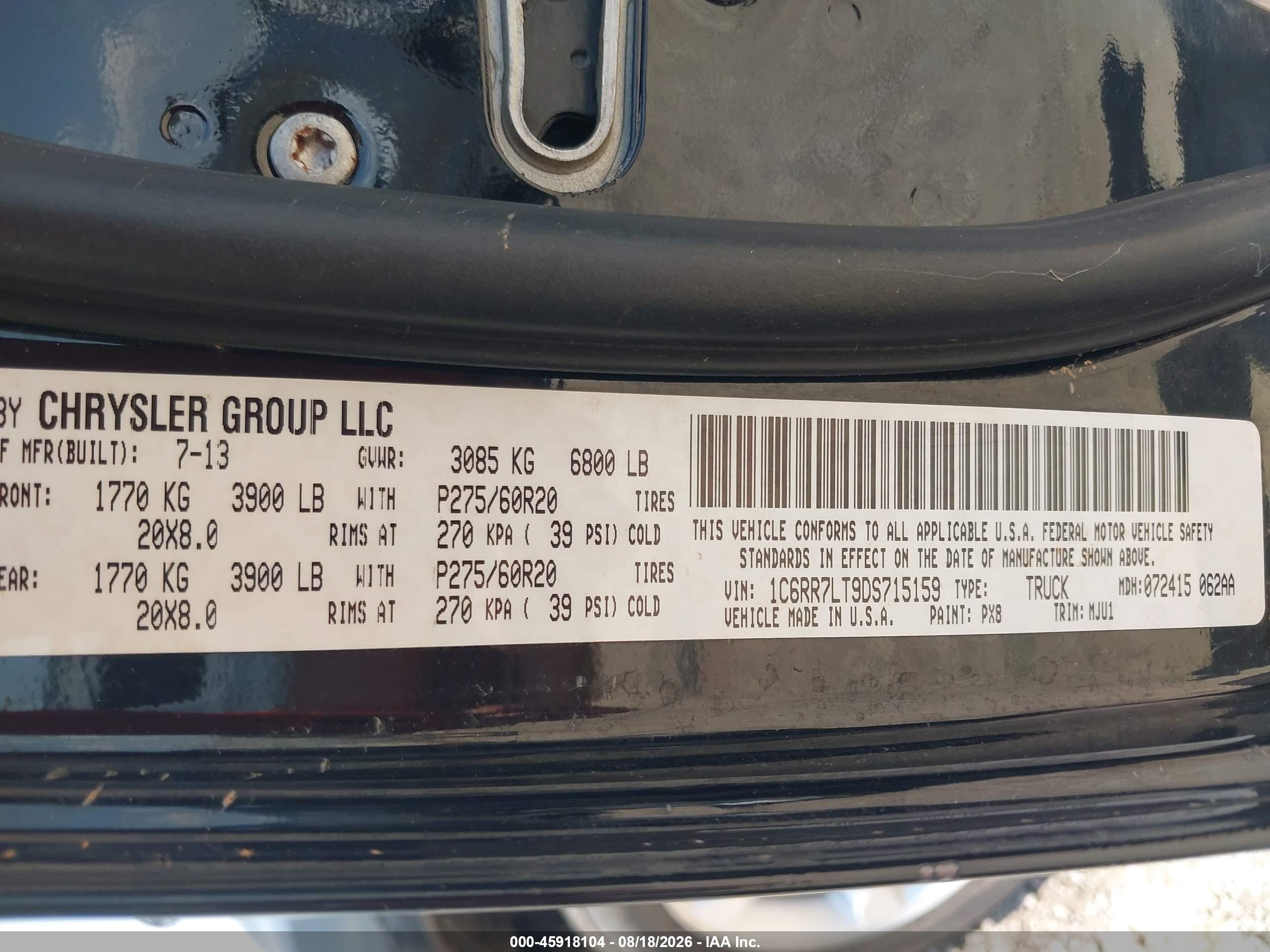 2013 Ram 1500 Lone Star Black vin: 1C6RR7LT9DS715159