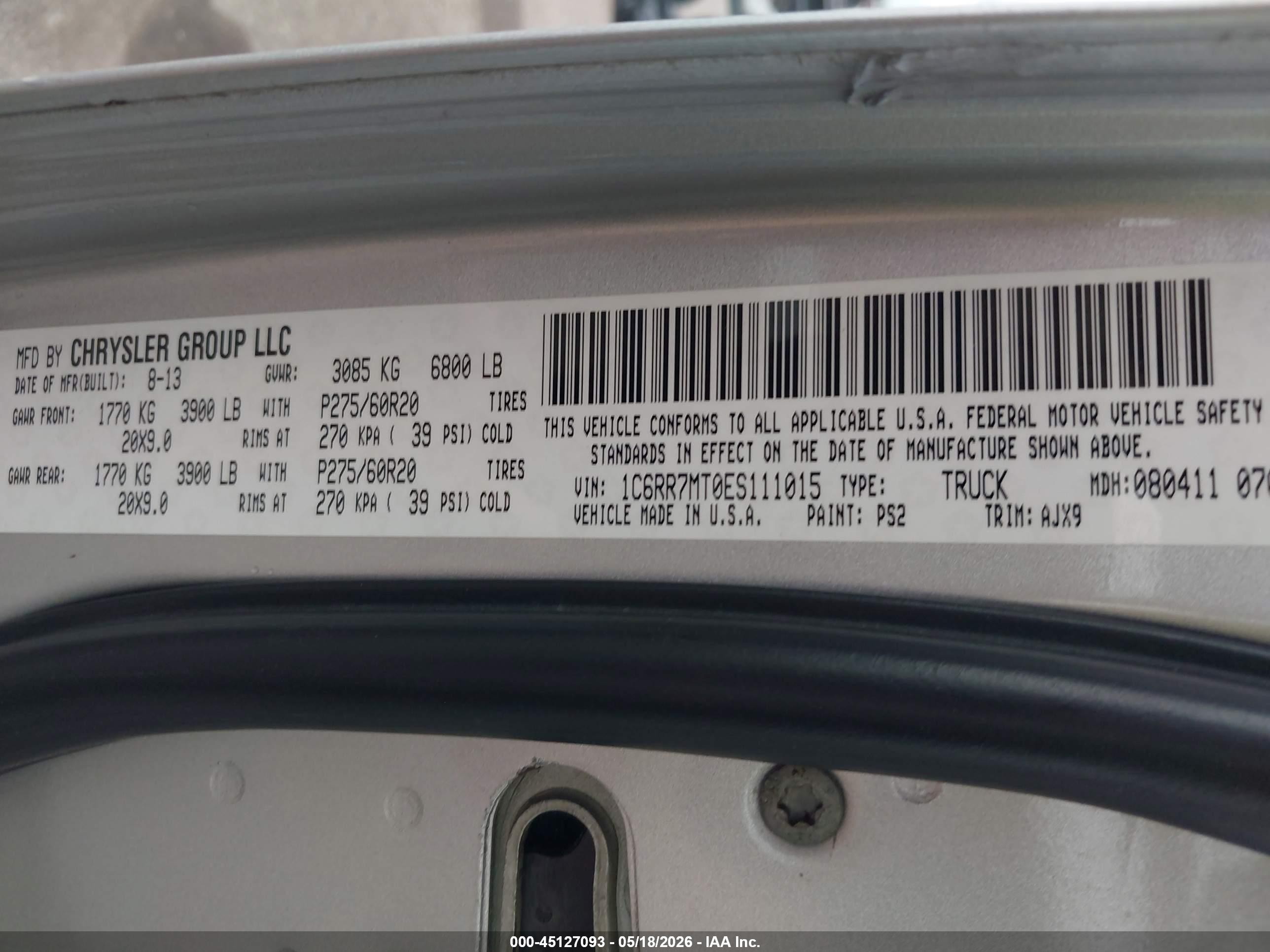 2014 Ram 1500 Sport Silver vin: 1C6RR7MT0ES111015
