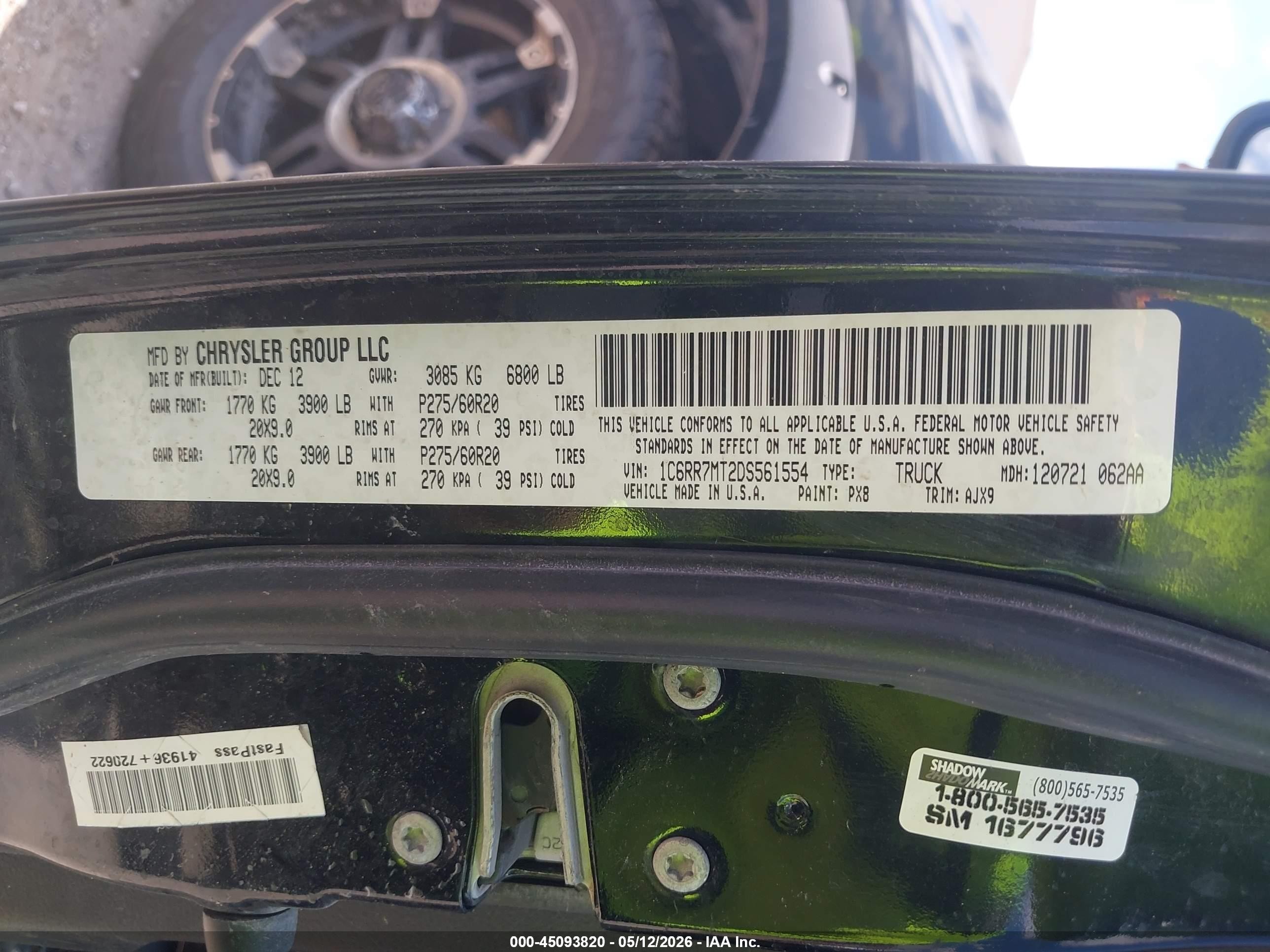 2013 Ram 1500 Sport Черный vin: 1C6RR7MT2DS561554