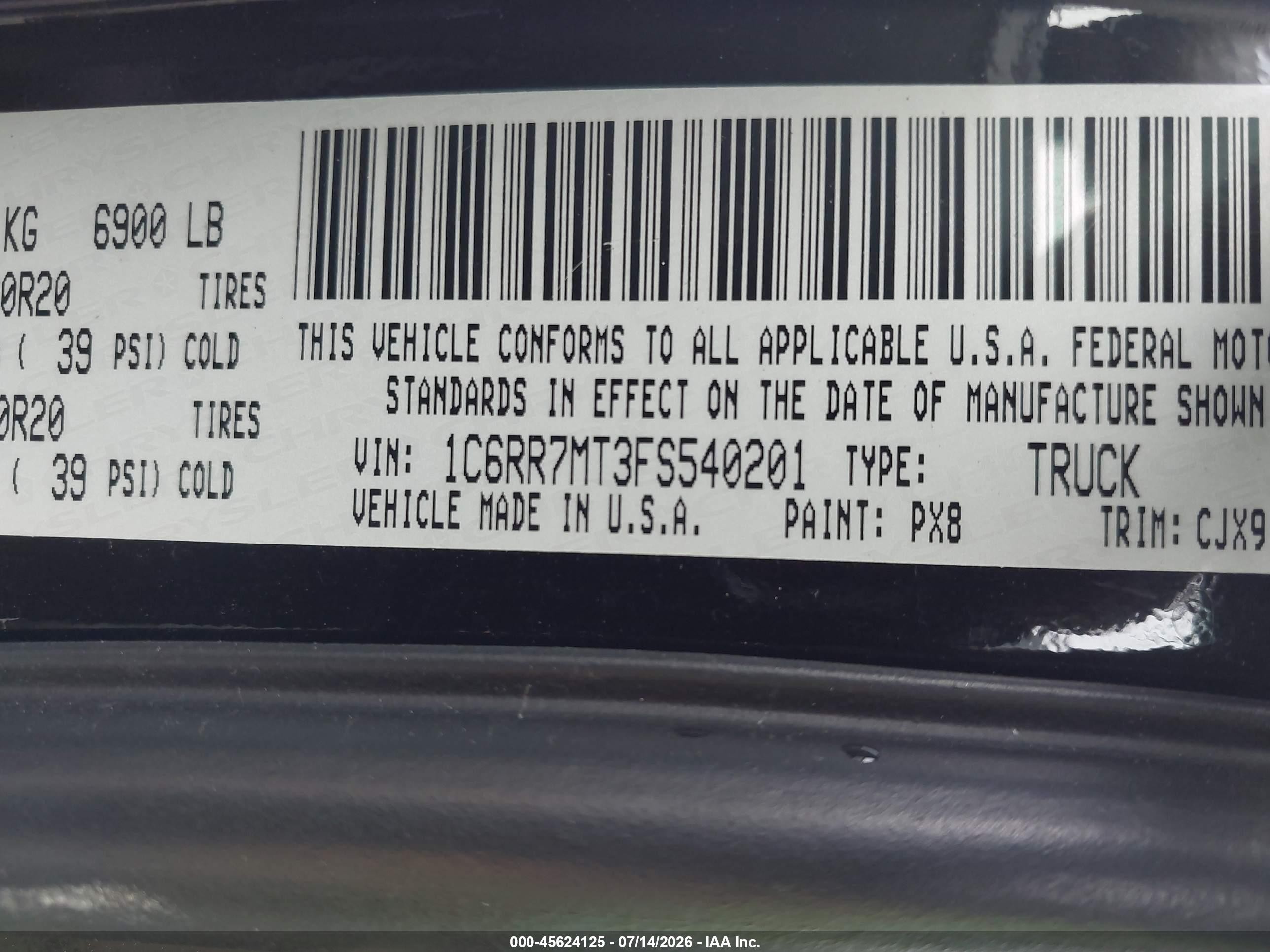 2015 Ram 1500 Sport Black vin: 1C6RR7MT3FS540201