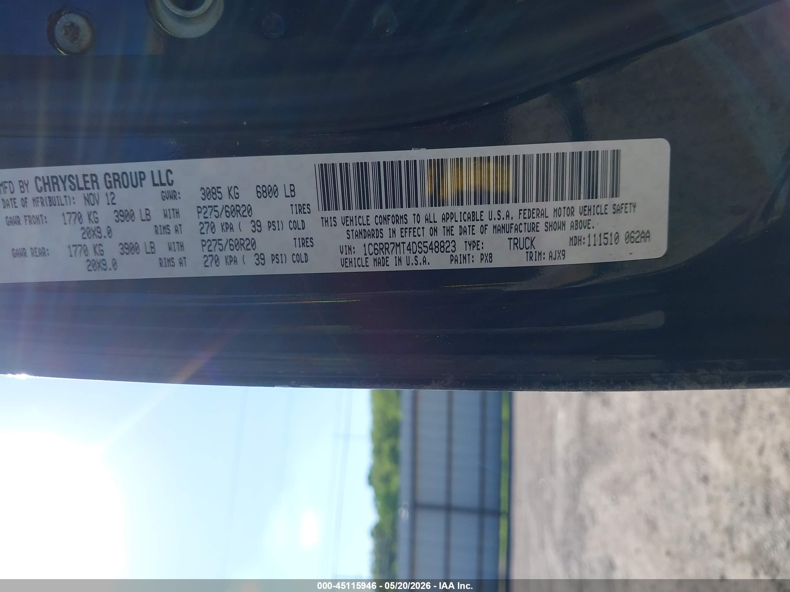 2013 Ram 1500 Sport Black vin: 1C6RR7MT4DS548823