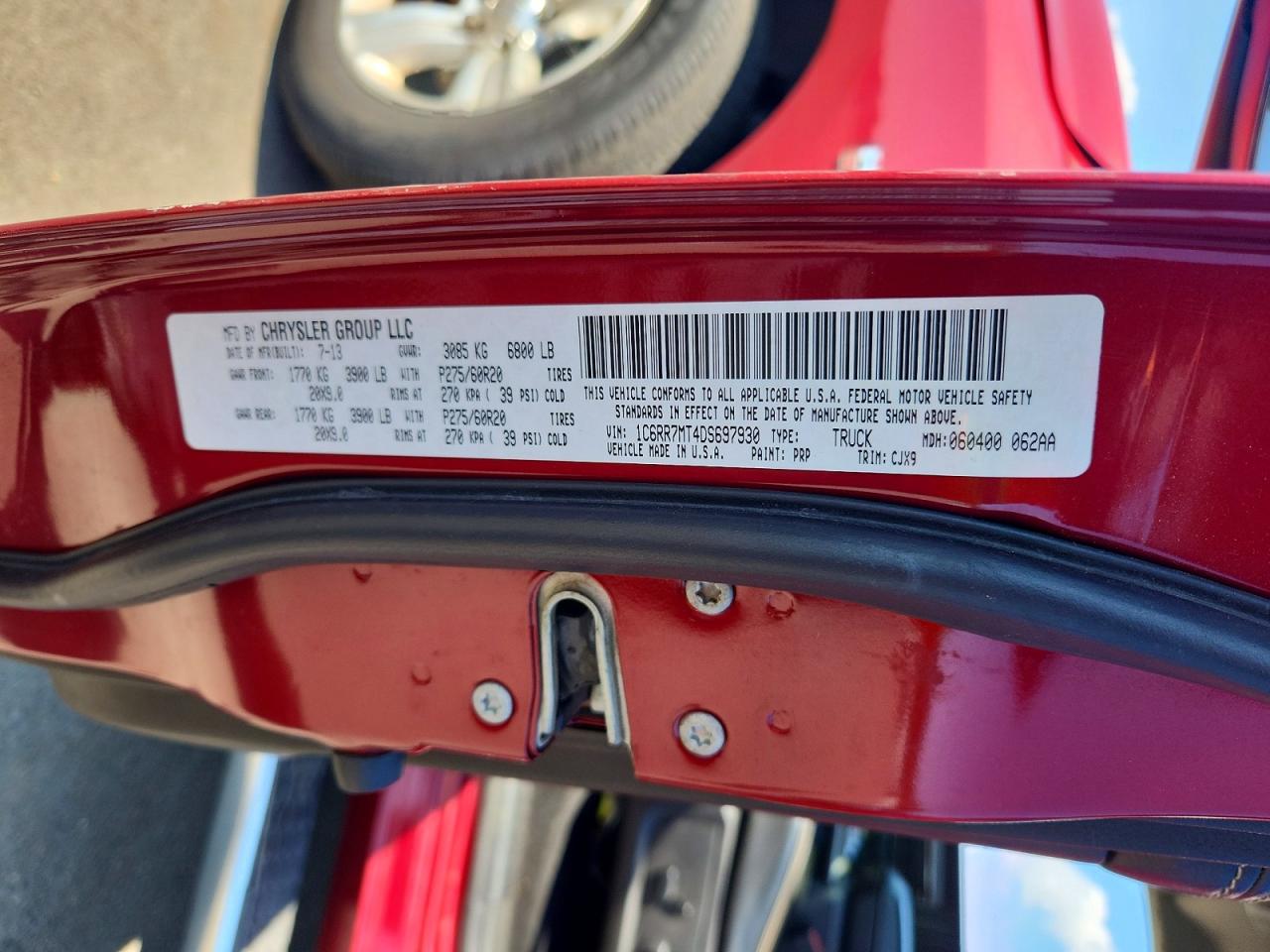 2013 Ram 1500 Sport Red vin: 1C6RR7MT4DS697930