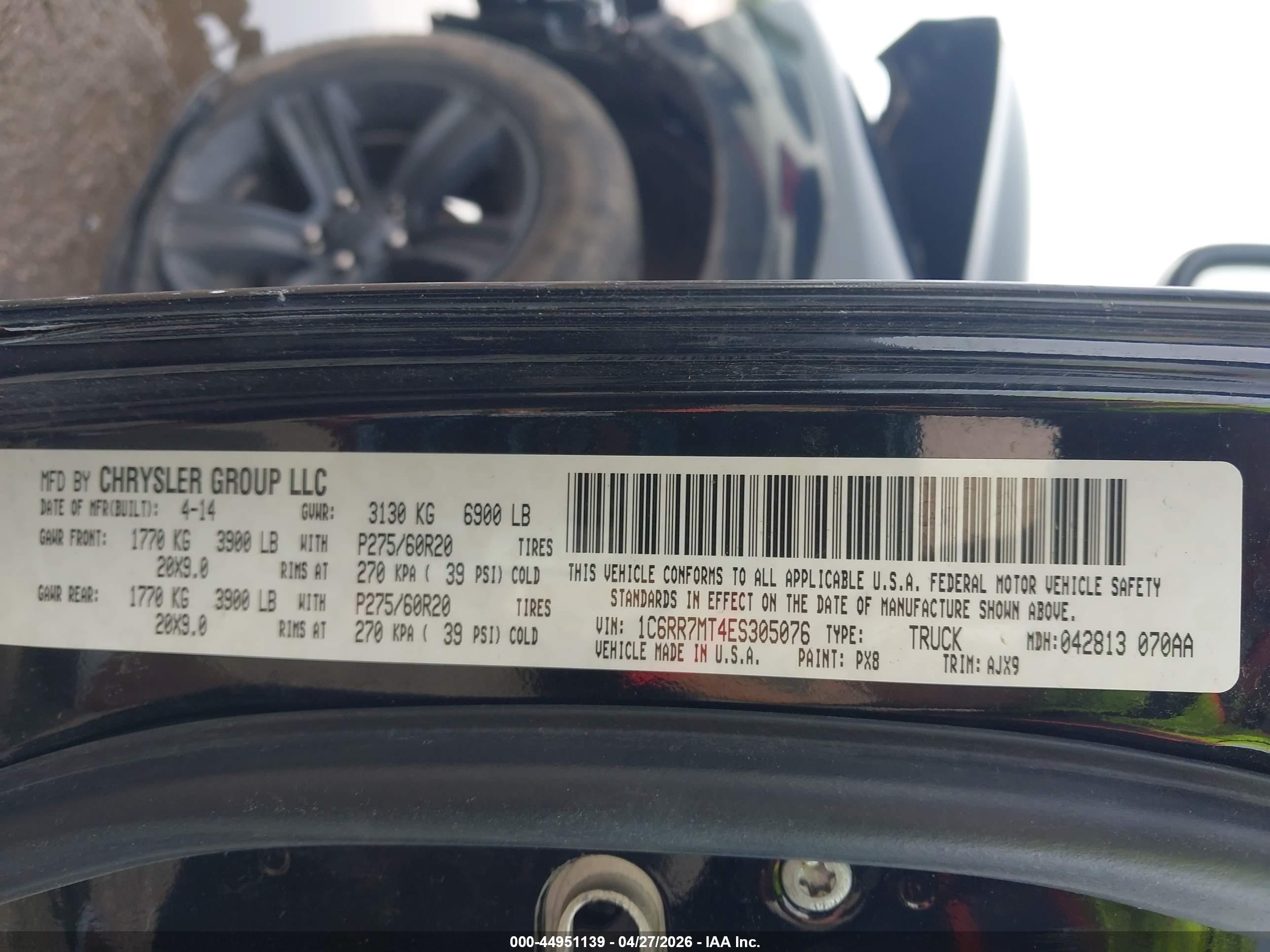 2014 Ram 1500 Sport Black vin: 1C6RR7MT4ES305076