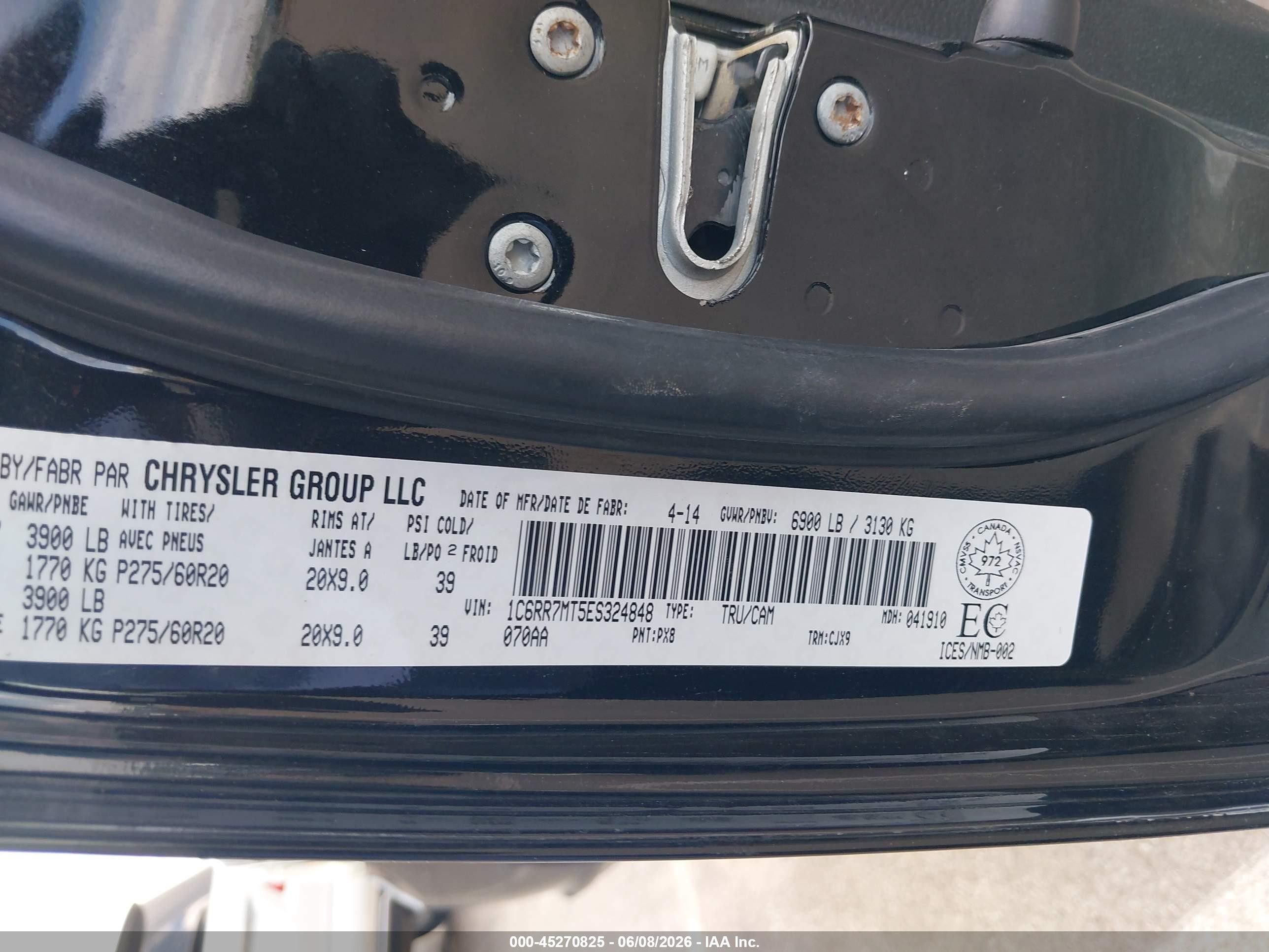 2014 Ram 1500 Sport Черный vin: 1C6RR7MT5ES324848