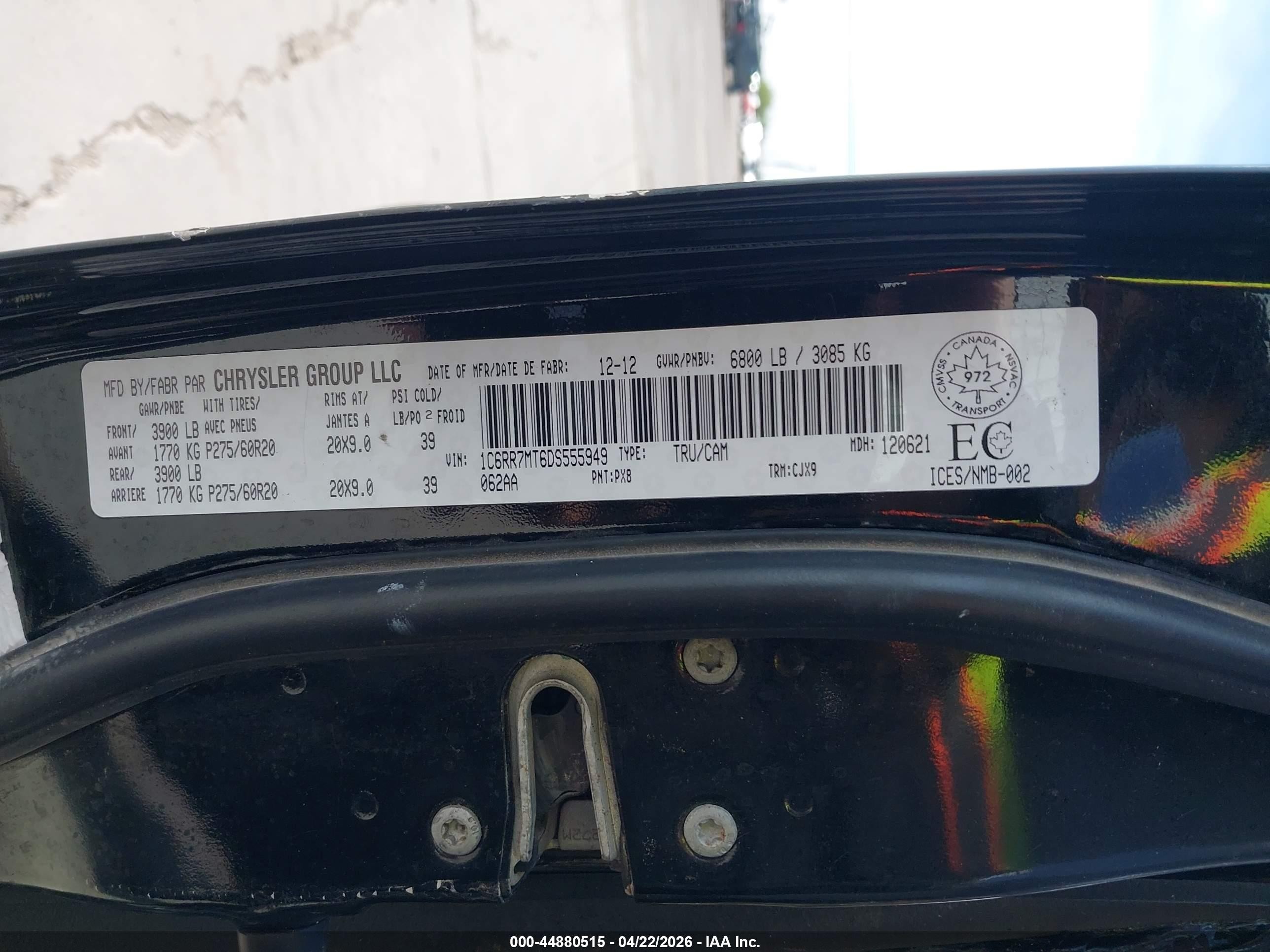 2013 Ram 1500 Sport Черный vin: 1C6RR7MT6DS555949