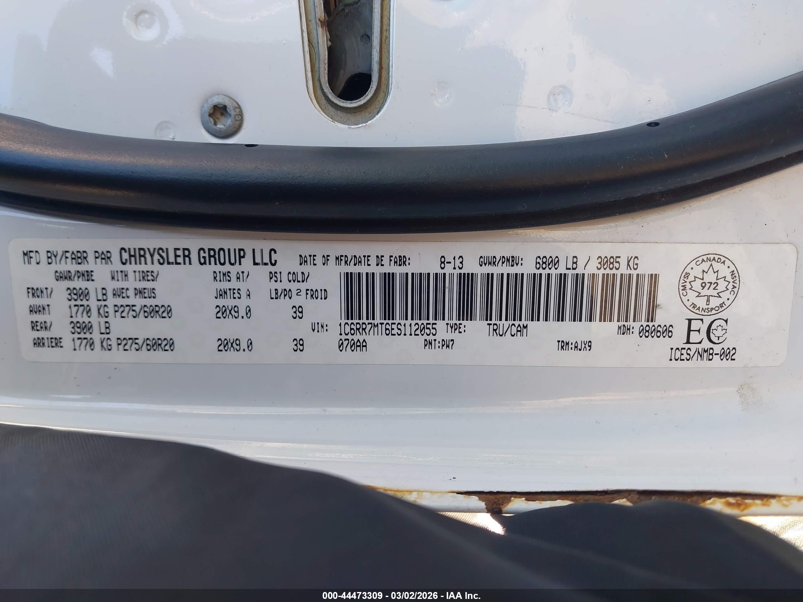 2014 Ram 1500 Sport White vin: 1C6RR7MT6ES112055