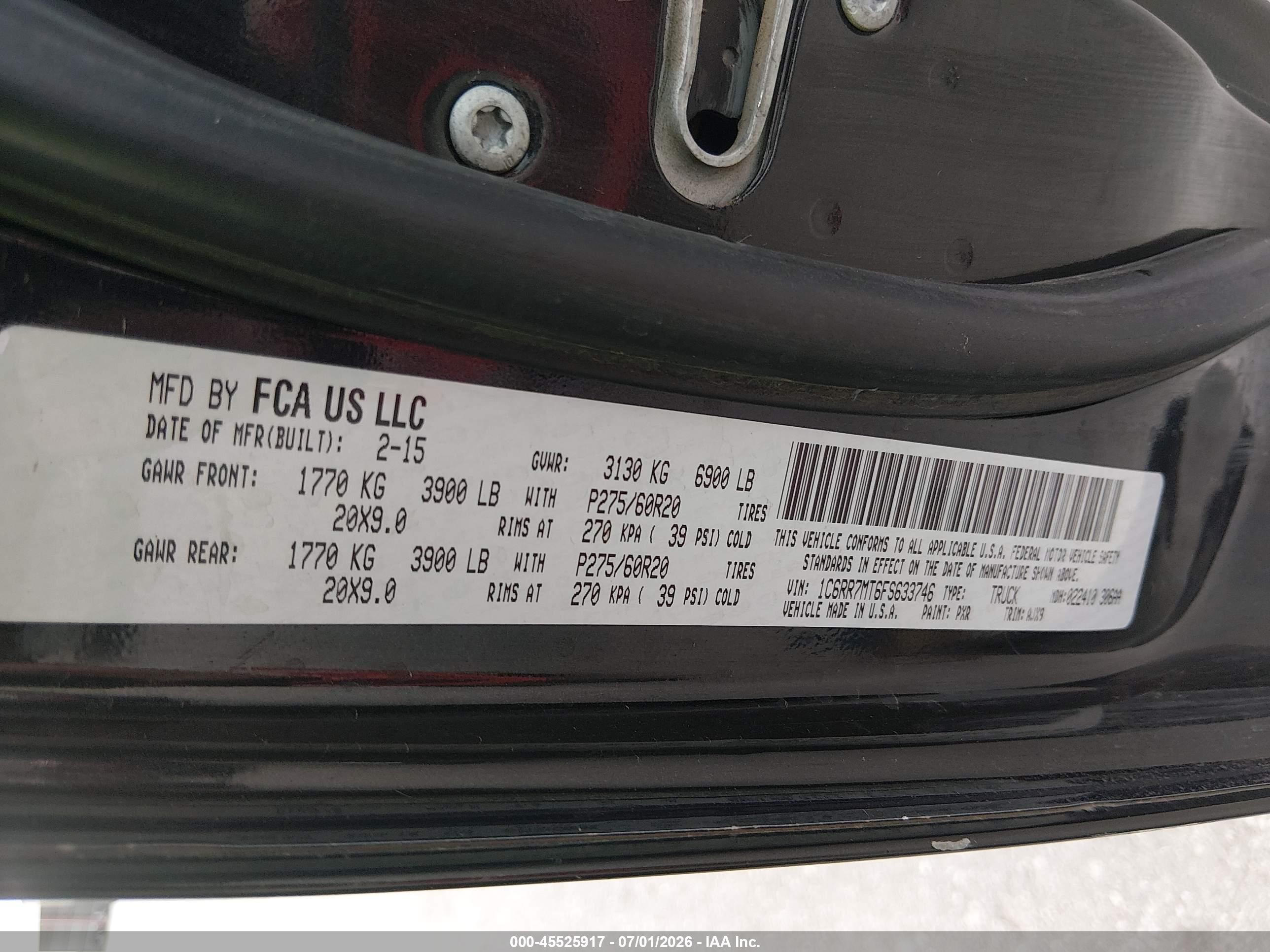 2015 Ram 1500 Sport Black vin: 1C6RR7MT6FS633746