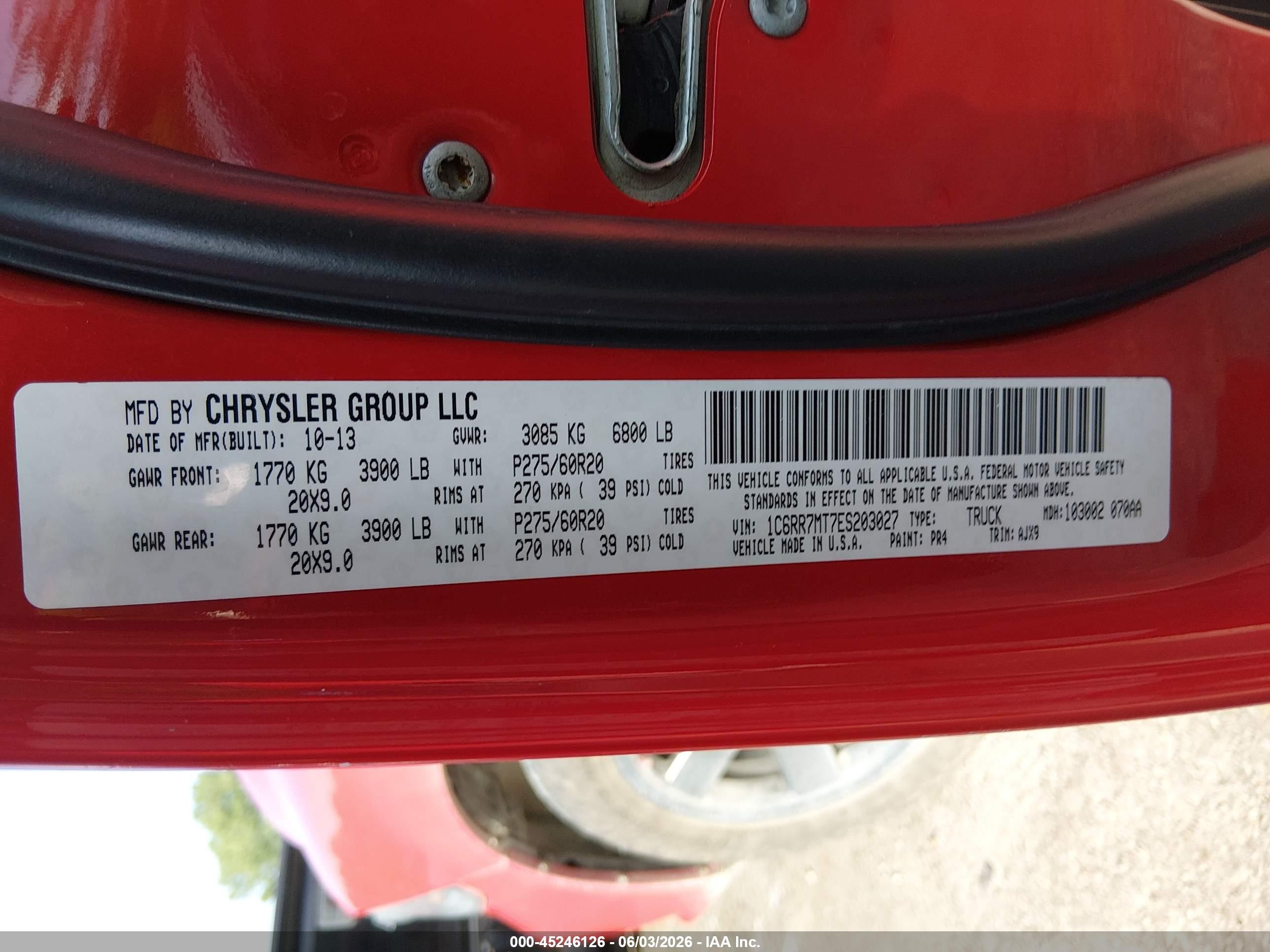 2014 Ram 1500 Sport Red vin: 1C6RR7MT7ES203027