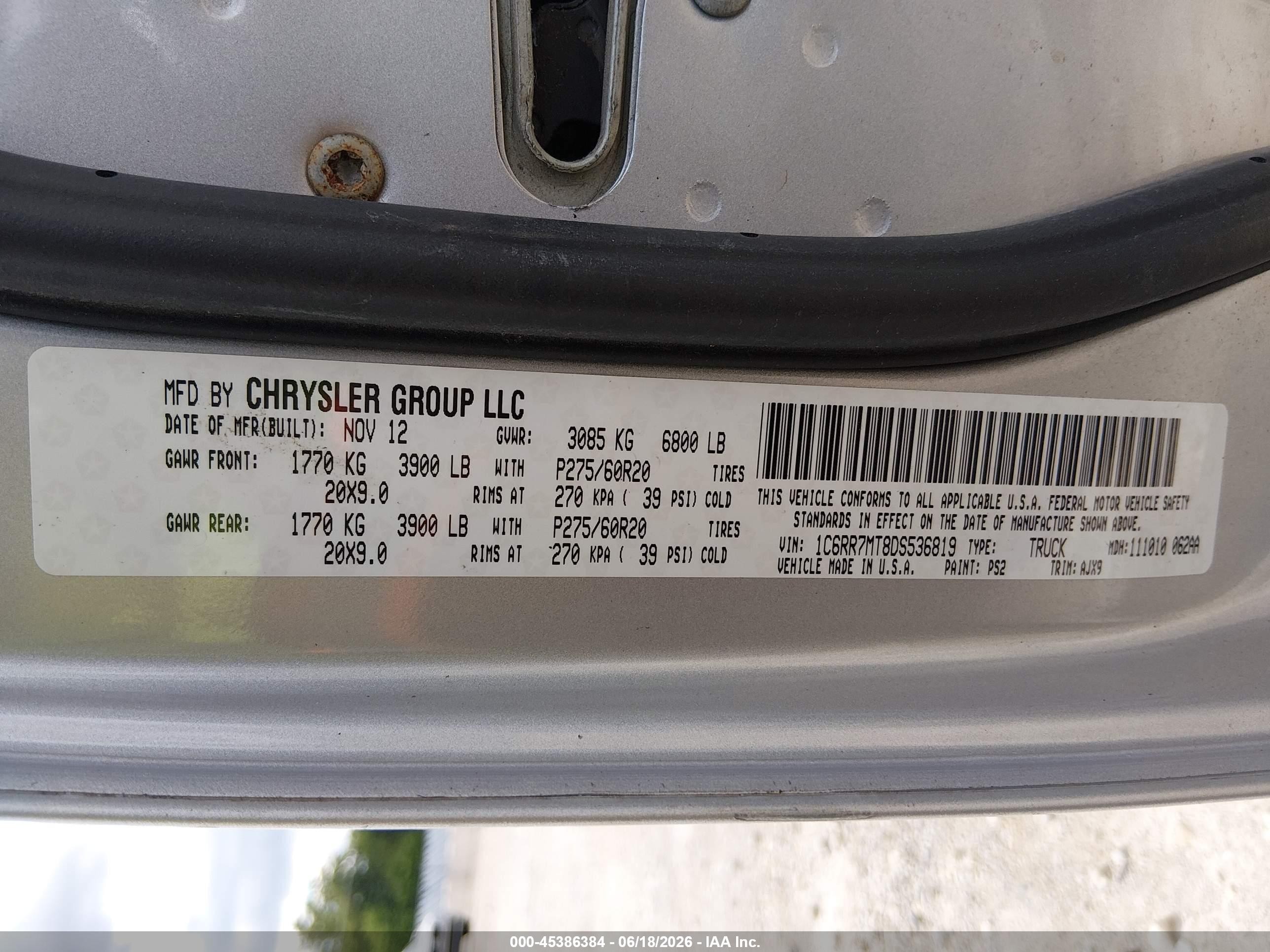 2013 Ram 1500 Sport Silver vin: 1C6RR7MT8DS536819