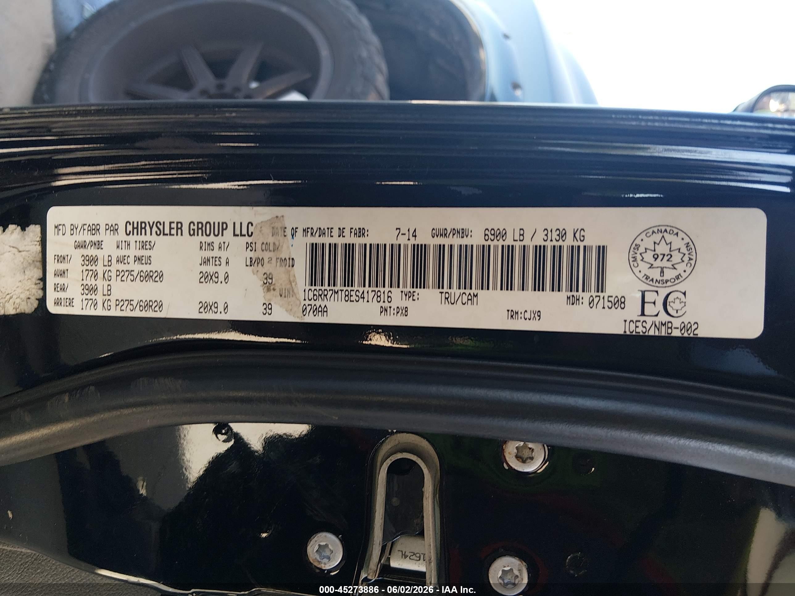 2014 Ram 1500 Sport Black vin: 1C6RR7MT8ES417816