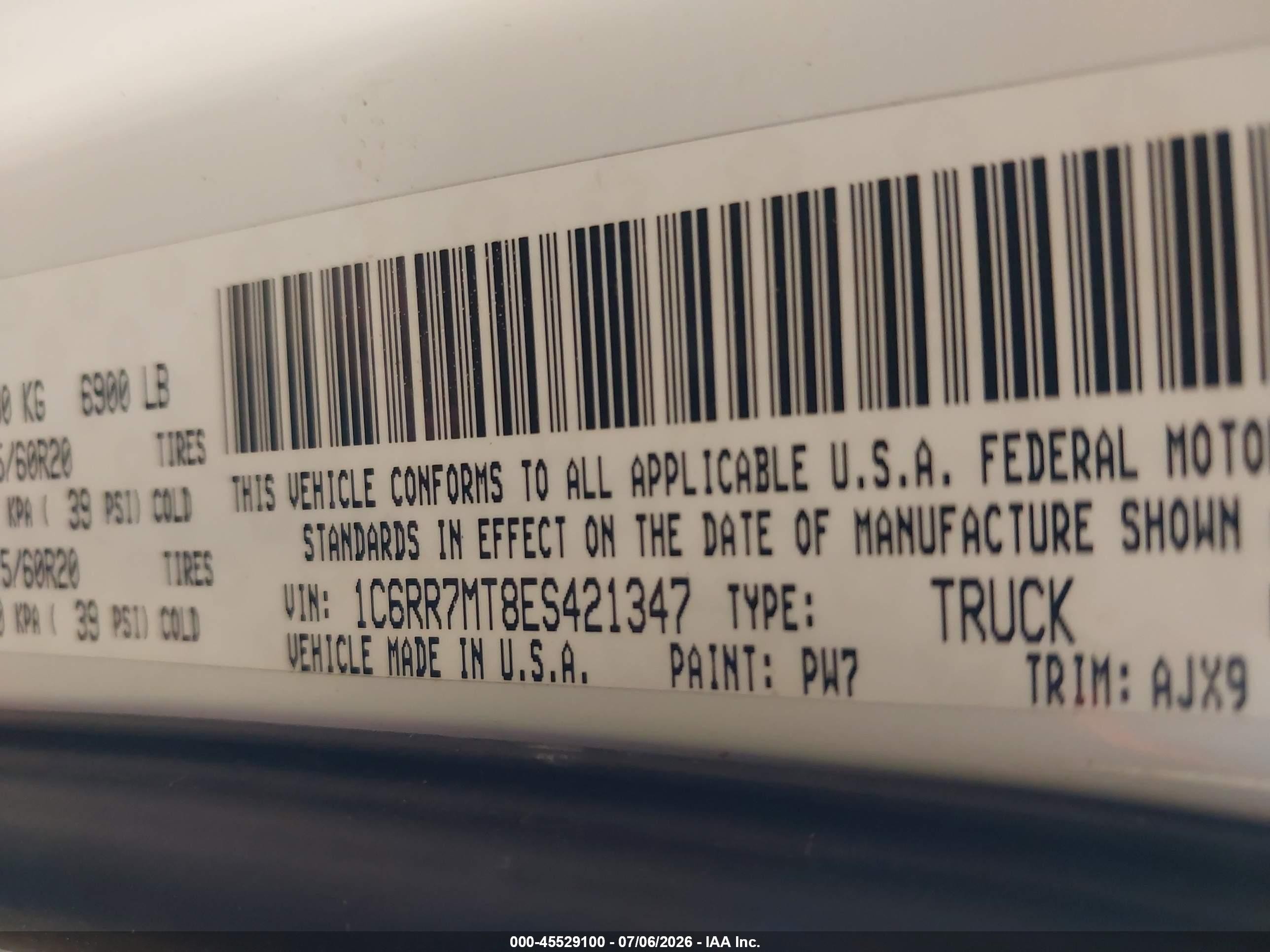 2014 Ram 1500 Sport White vin: 1C6RR7MT8ES421347