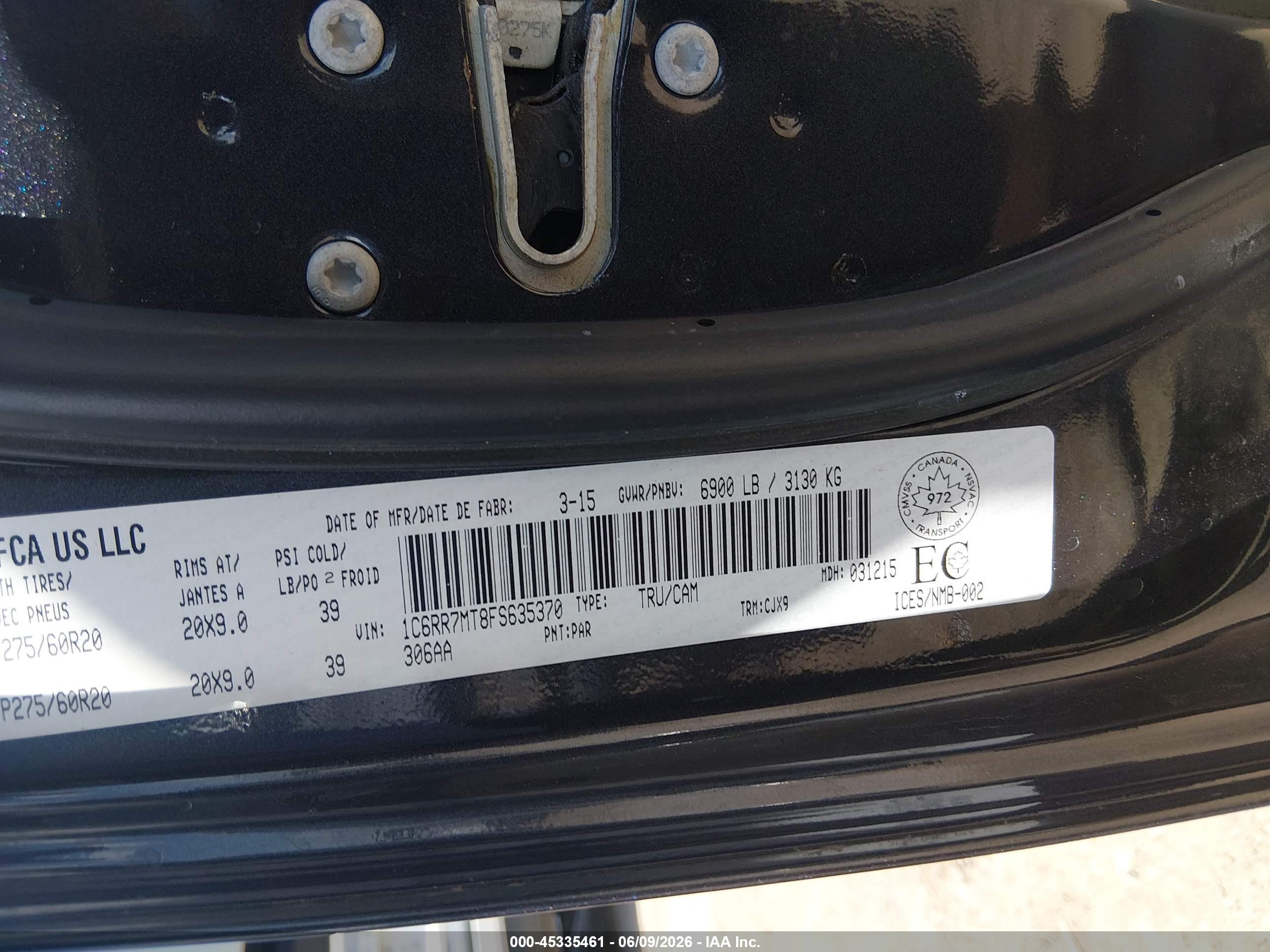 2015 Ram 1500 Sport Black vin: 1C6RR7MT8FS635370