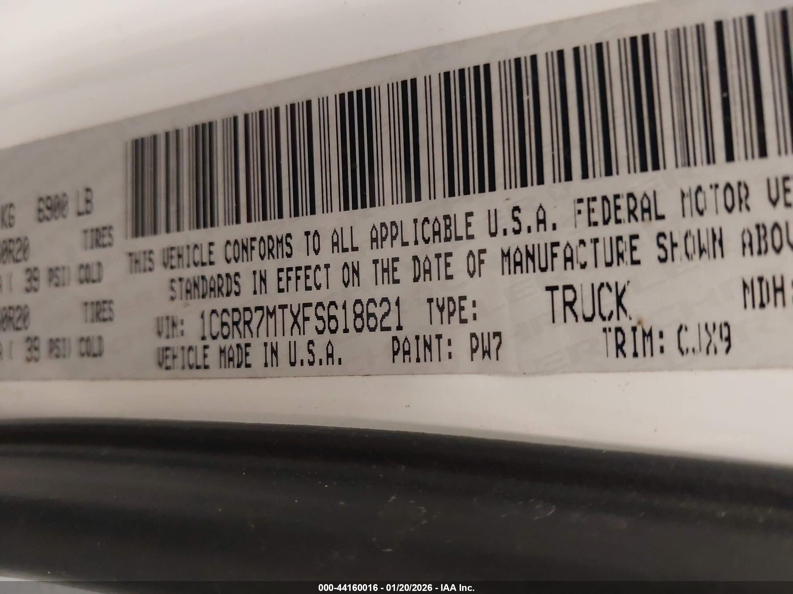2015 Ram 1500 Sport White vin: 1C6RR7MTXFS618621