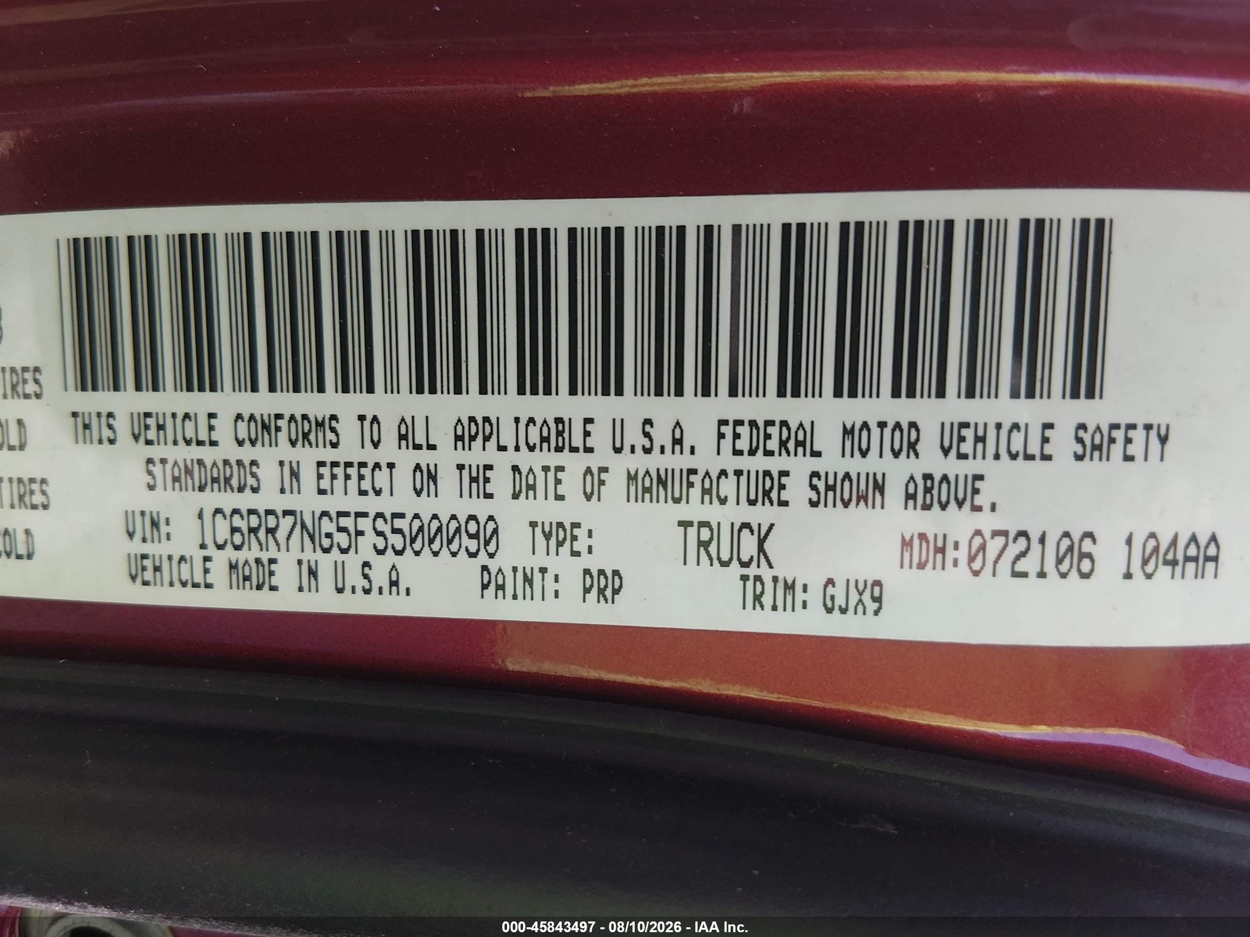 2015 Ram 1500 Laramie Red vin: 1C6RR7NG5FS500090