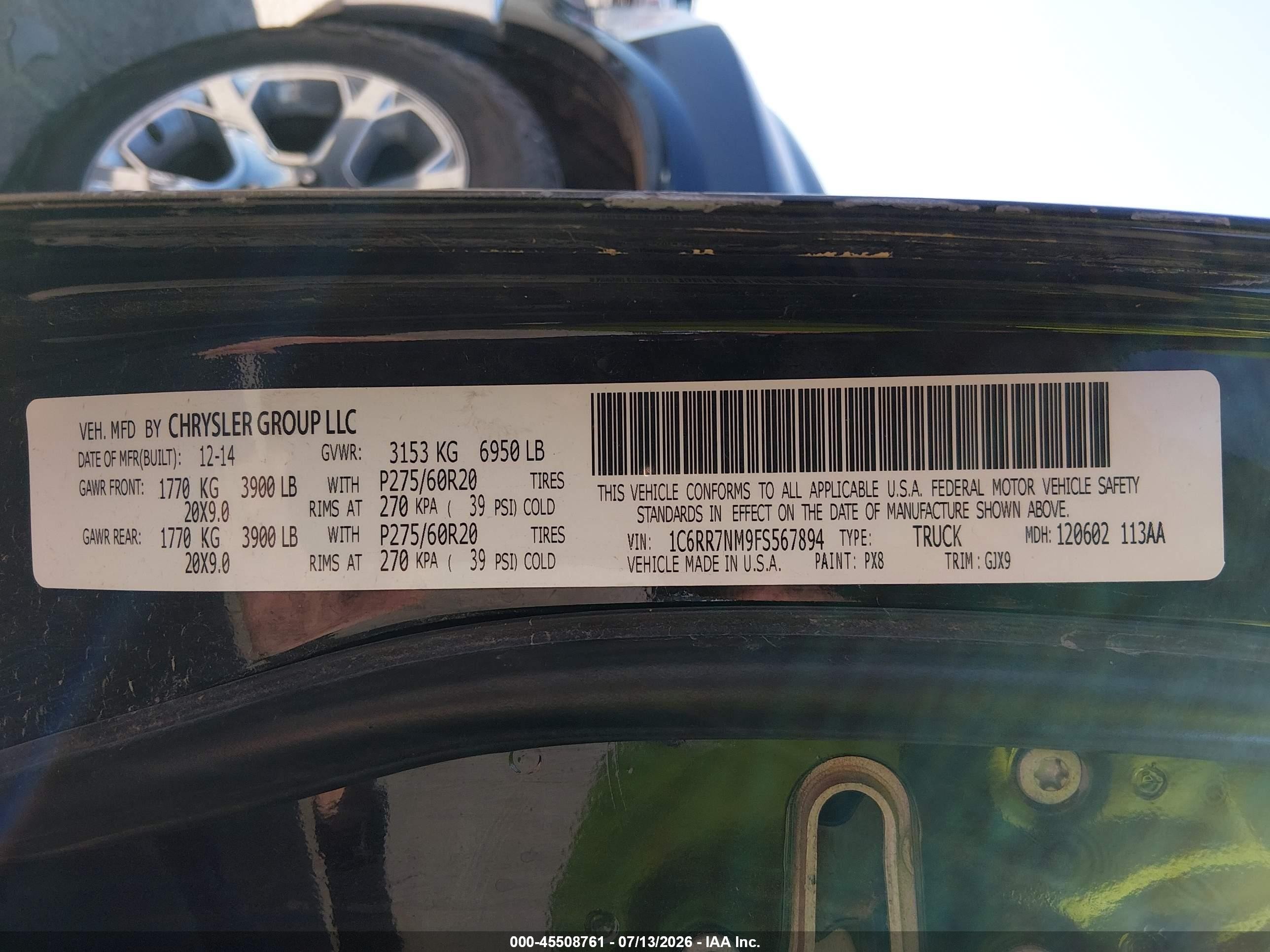 2015 Ram 1500 Laramie Black vin: 1C6RR7NM9FS567894
