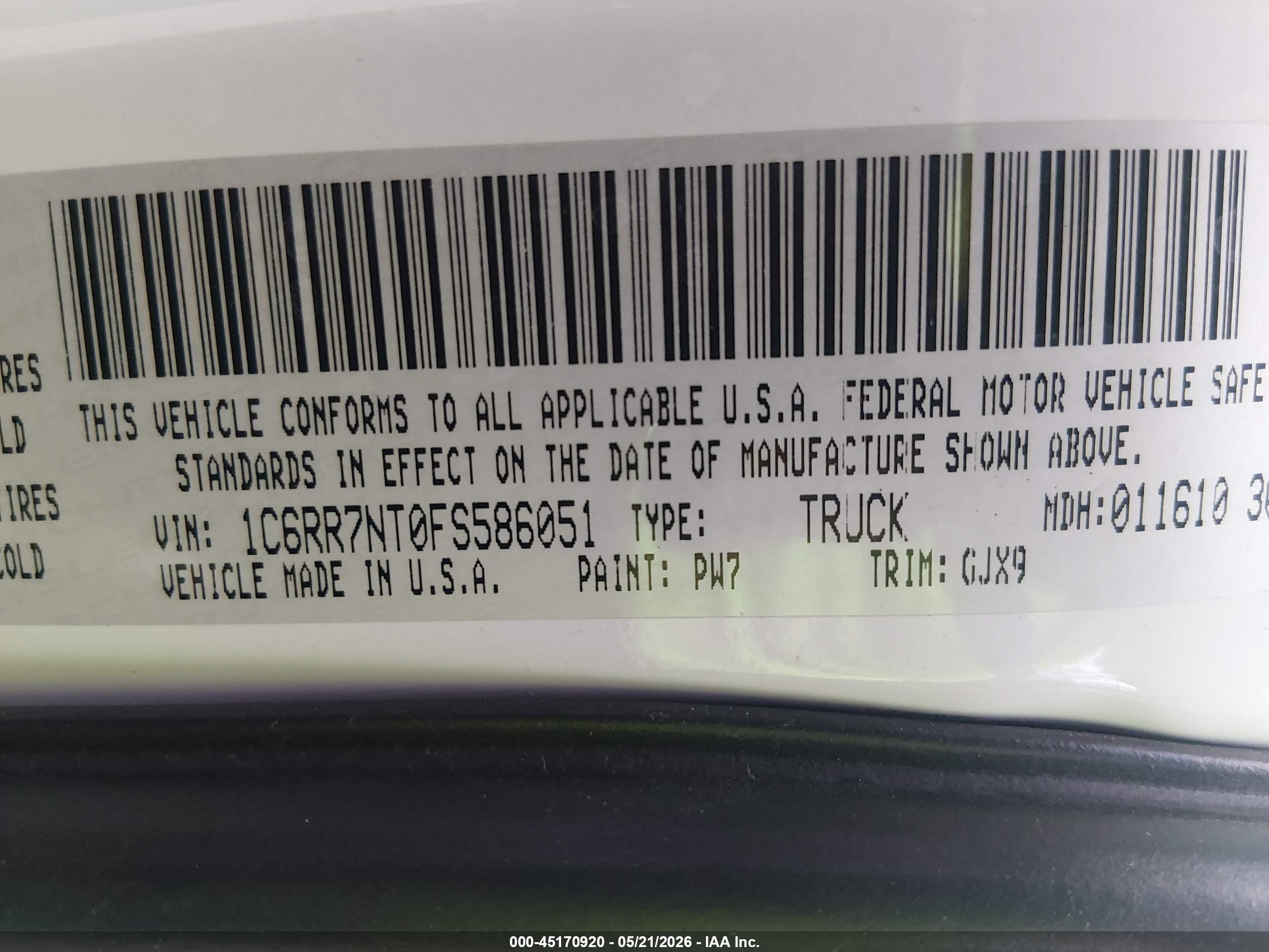 2015 Ram 1500 Laramie White vin: 1C6RR7NT0FS586051