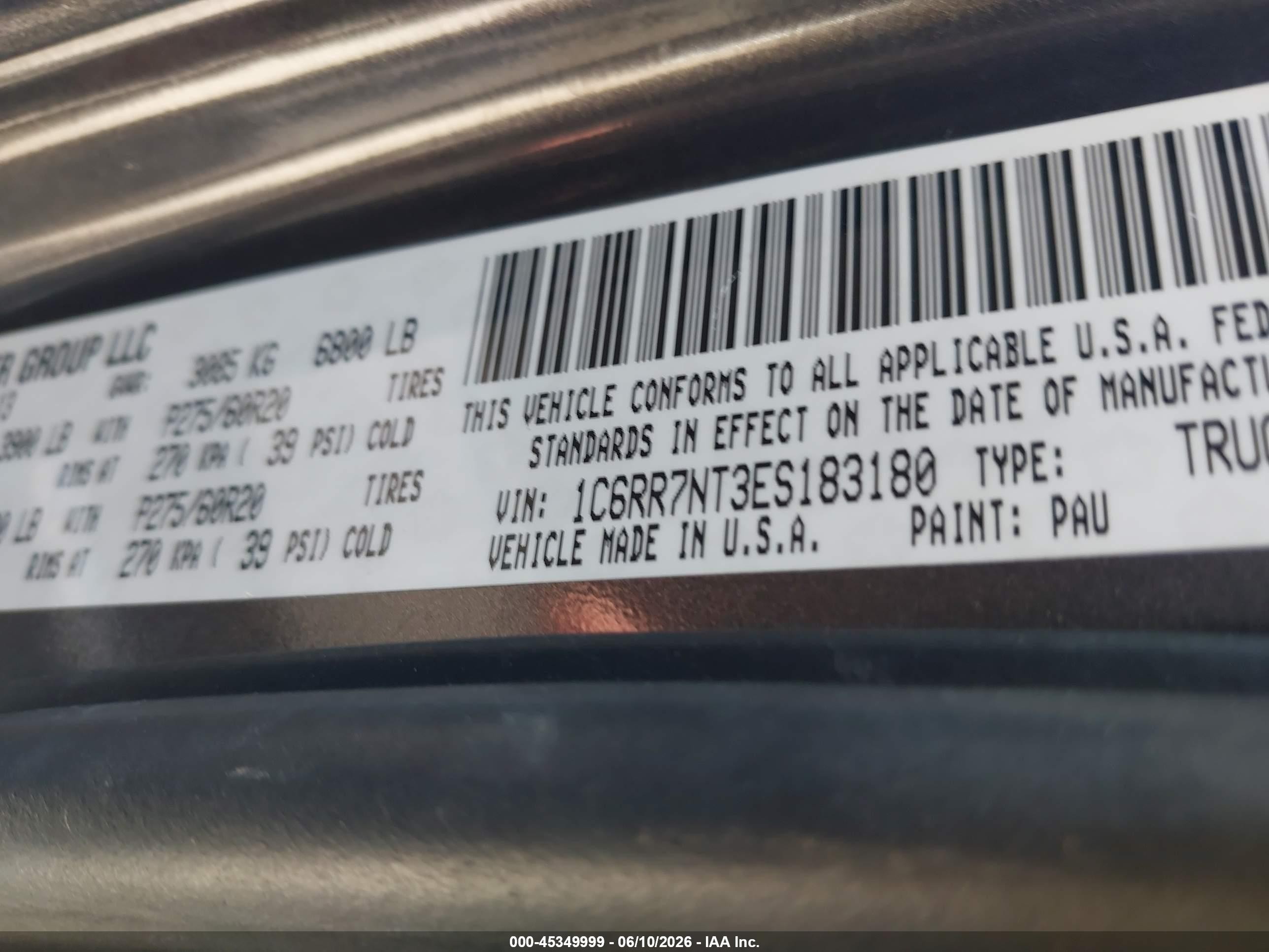 2014 Ram 1500 Laramie Black vin: 1C6RR7NT3ES183180