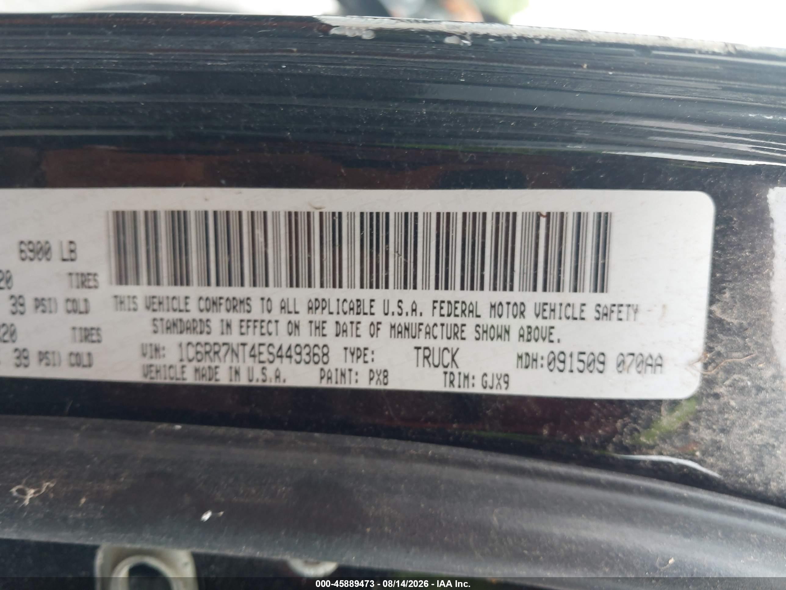 2014 Ram 1500 Laramie Black vin: 1C6RR7NT4ES449368