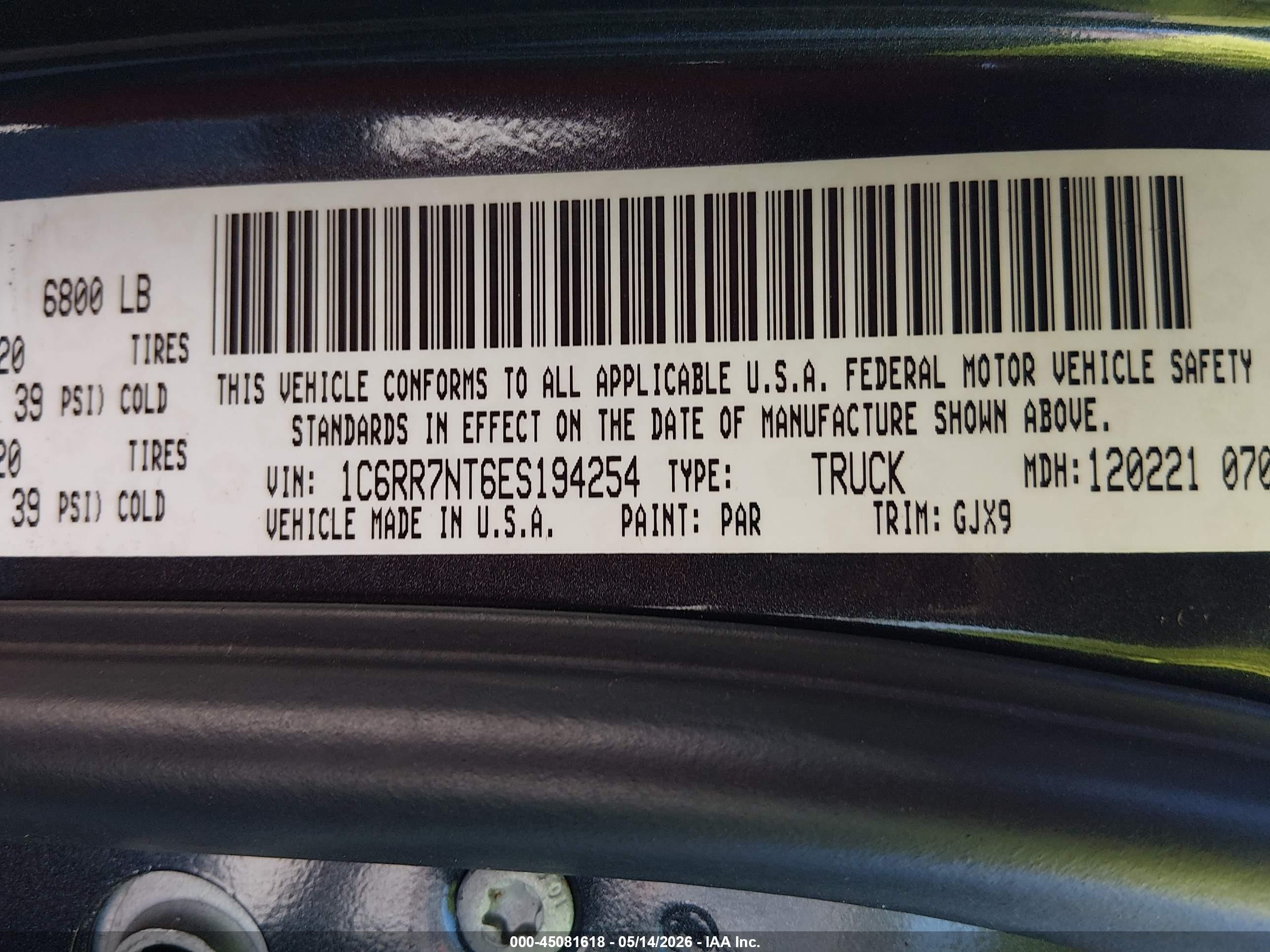 2014 Ram 1500 Laramie Black vin: 1C6RR7NT6ES194254