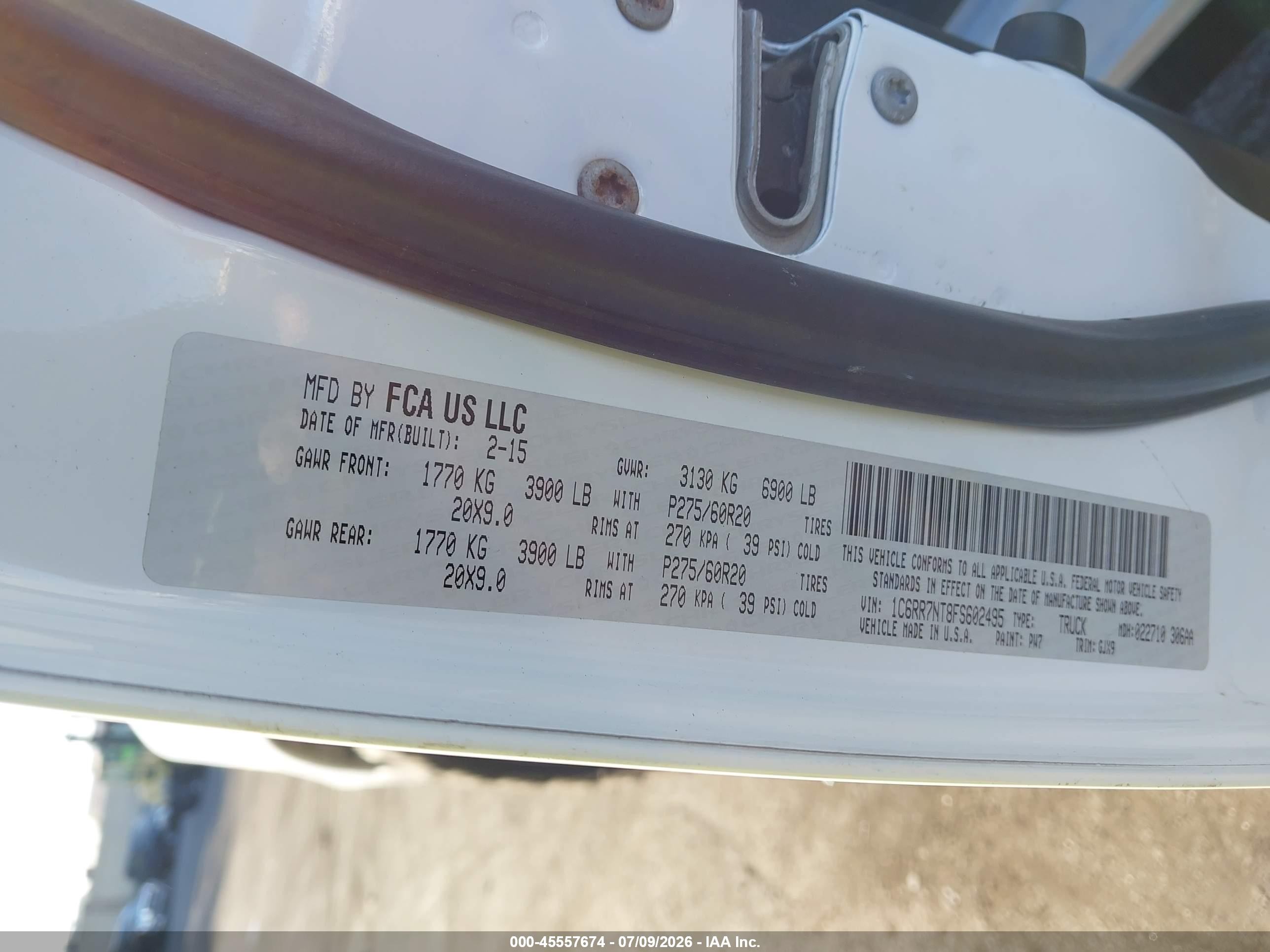 2015 Ram 1500 Laramie White vin: 1C6RR7NT8FS602495