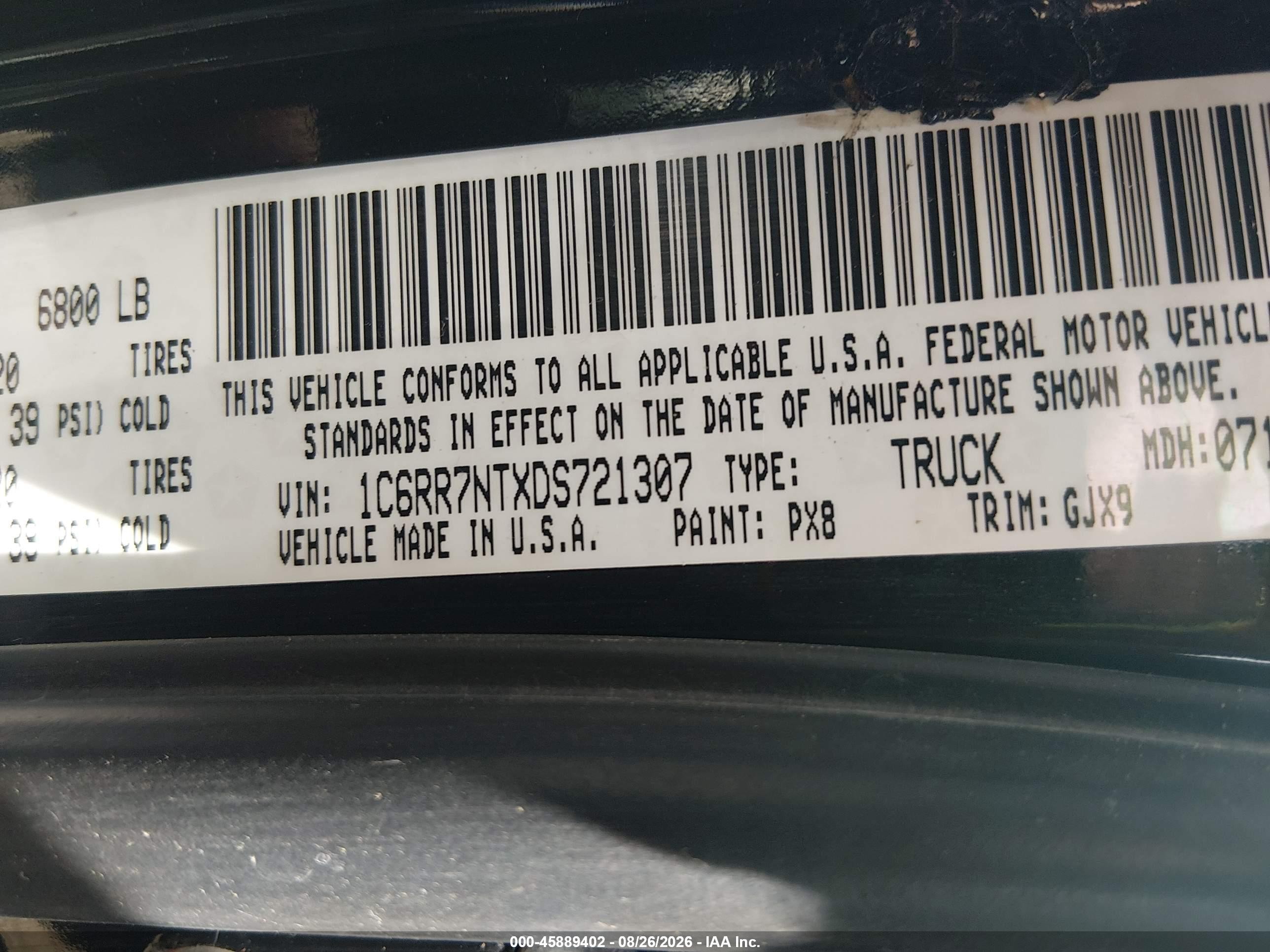 2013 Ram 1500 Laramie Black vin: 1C6RR7NTXDS721307