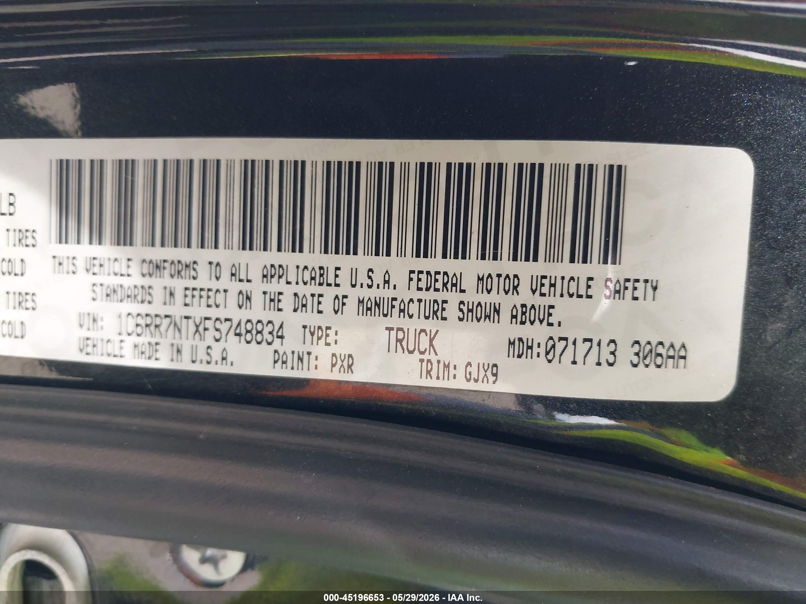 2015 Ram 1500 Laramie Black vin: 1C6RR7NTXFS748834