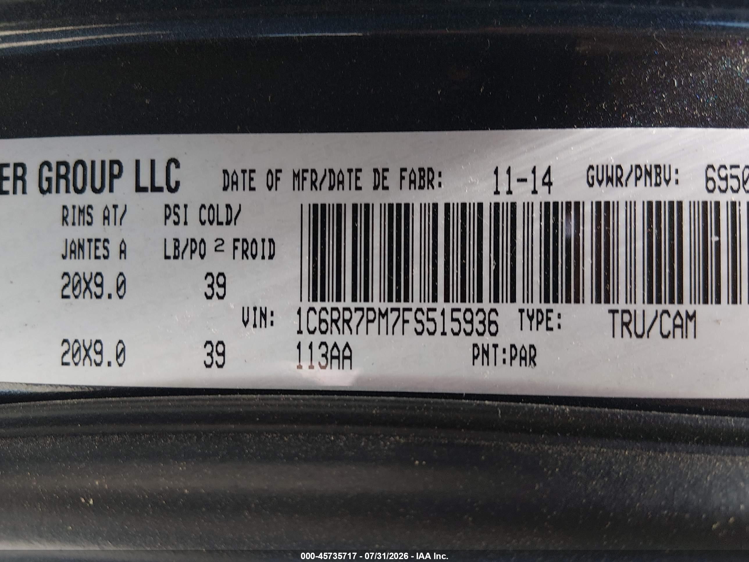 2015 Ram 1500 Longhorn Серый vin: 1C6RR7PM7FS515936
