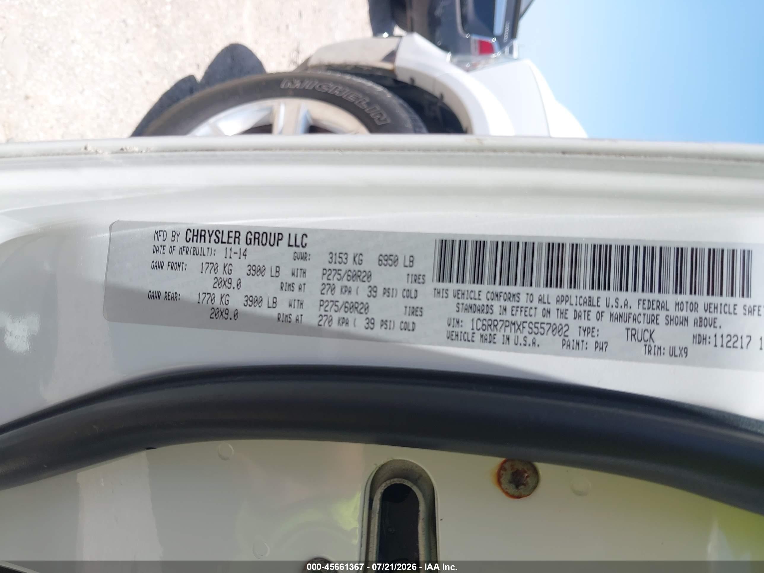 2015 Ram 1500 Laramie Limited White vin: 1C6RR7PMXFS557002