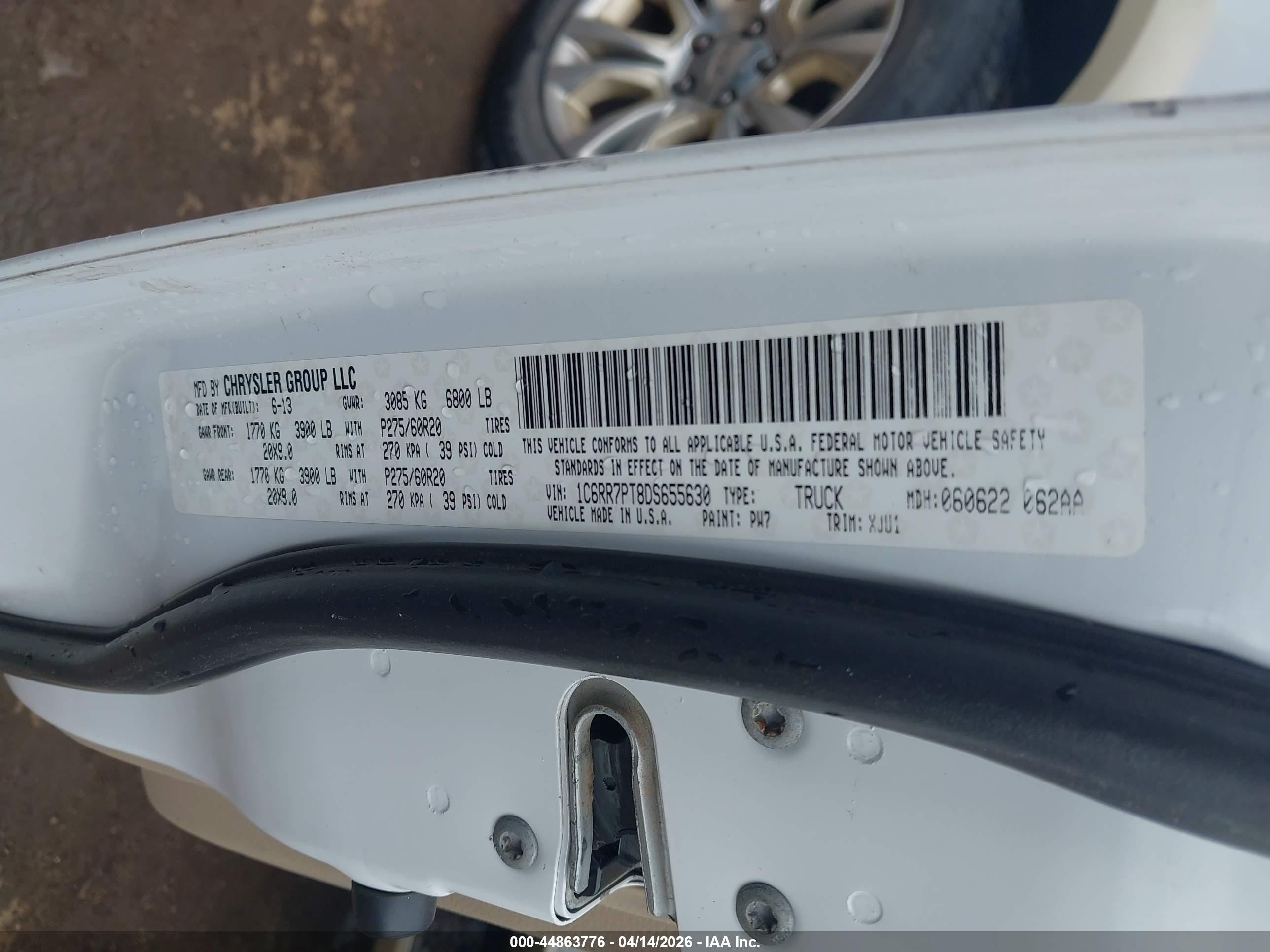 2013 Ram 1500 Laramie Longhorn Edition White vin: 1C6RR7PT8DS655630