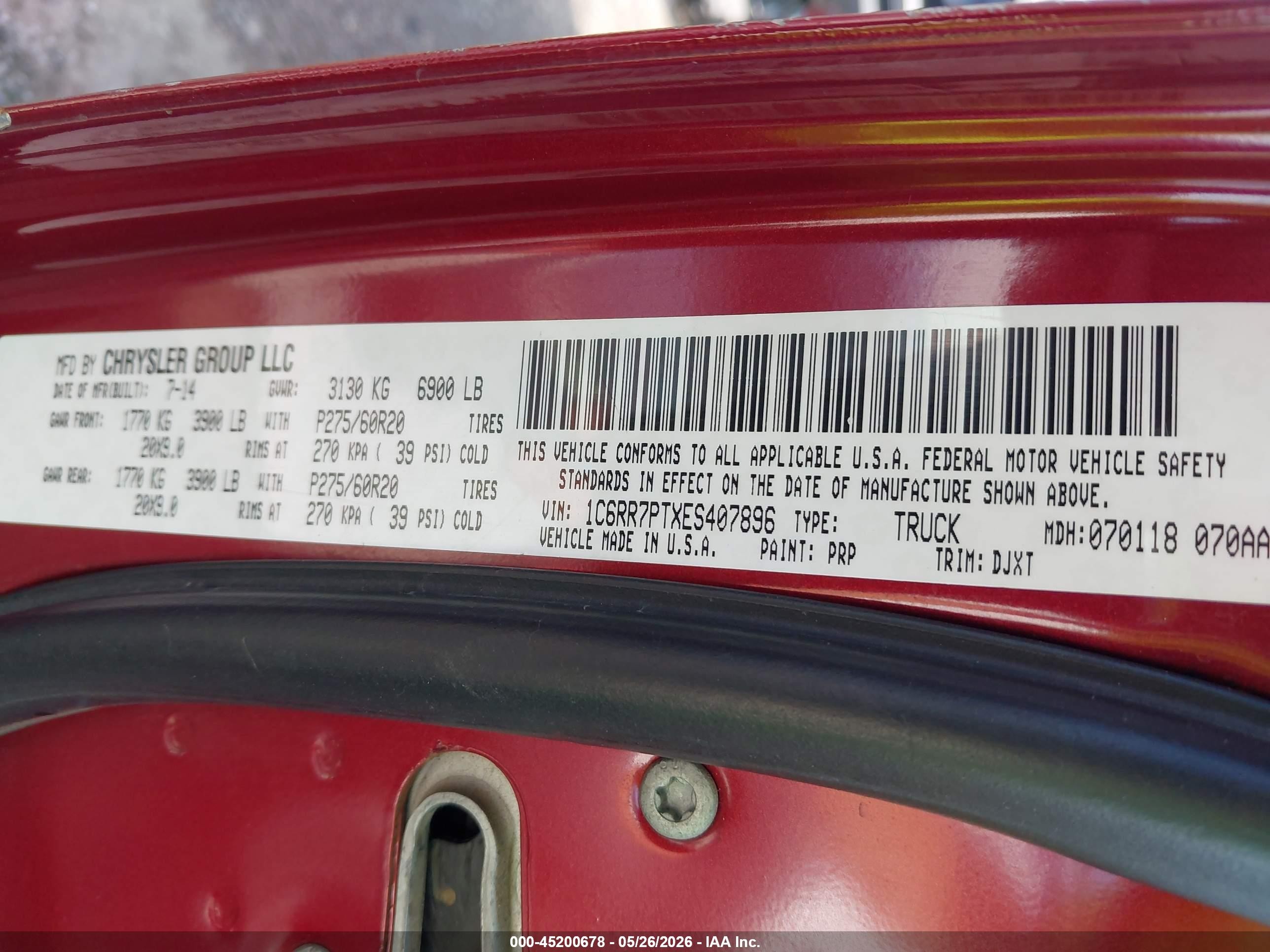 2014 Ram 1500 Longhorn Red vin: 1C6RR7PTXES407896