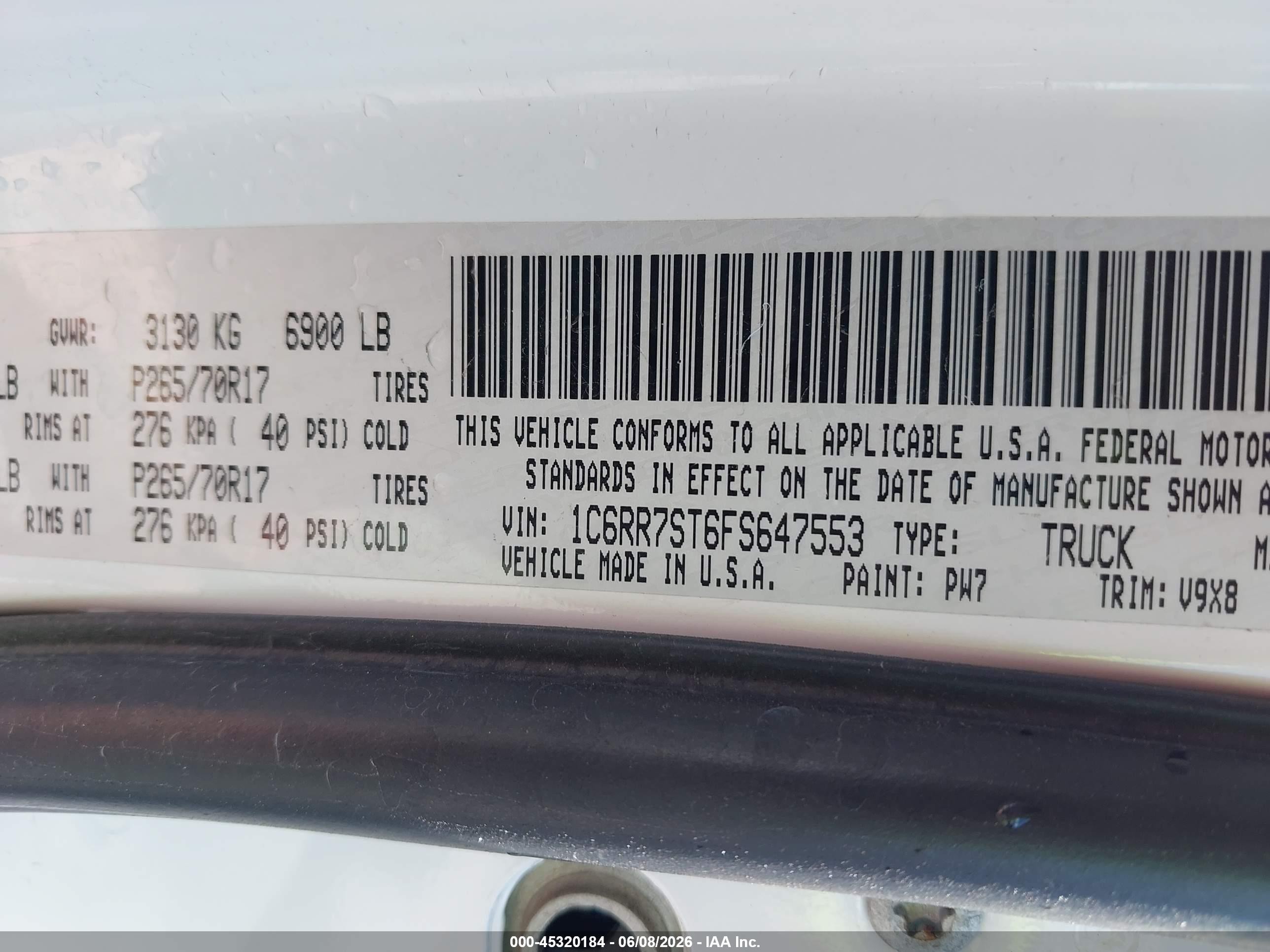 2015 Ram 1500 Tradesman White vin: 1C6RR7ST6FS647553