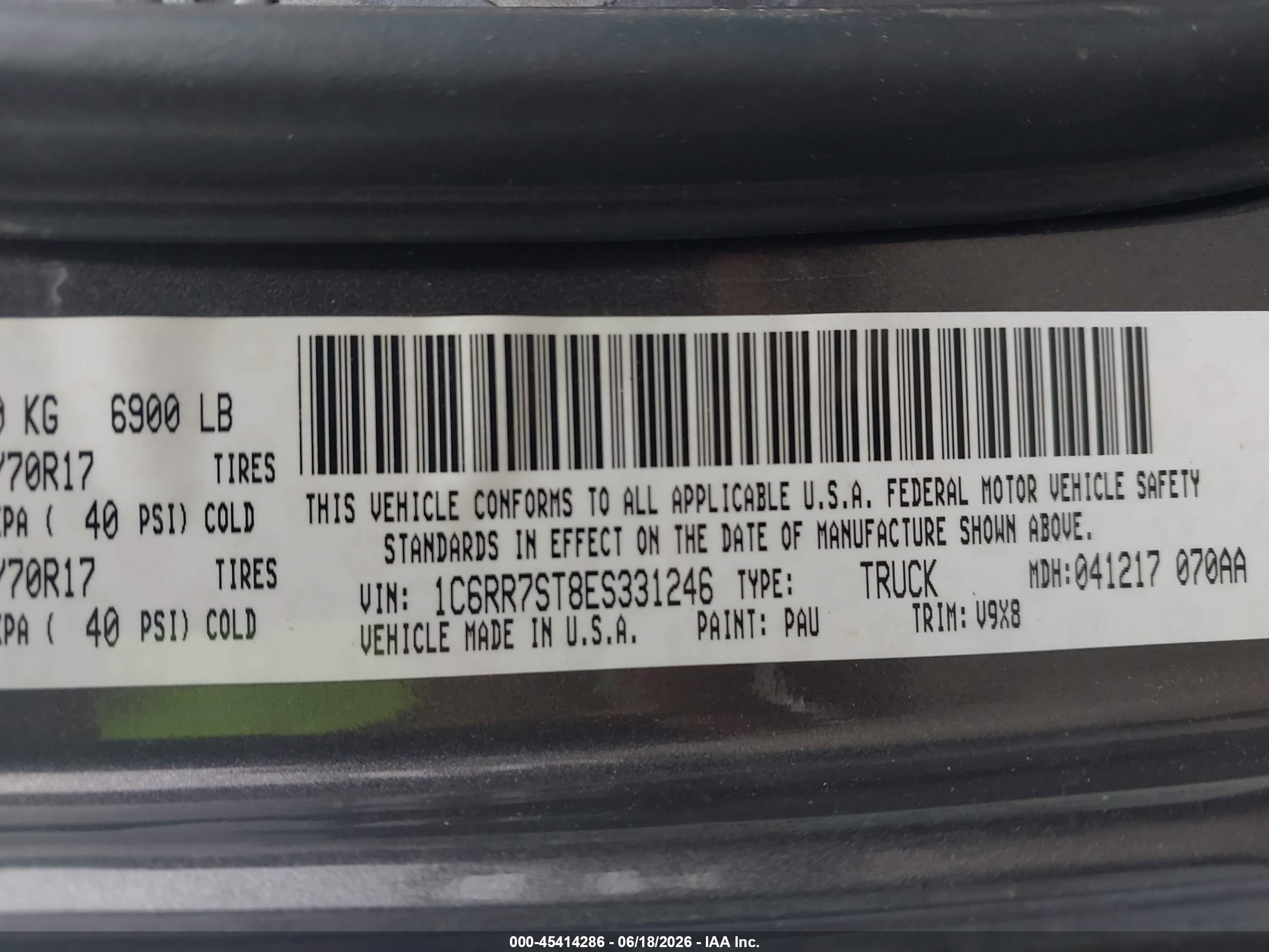 2014 Ram 1500 Tradesman Gray vin: 1C6RR7ST8ES331246
